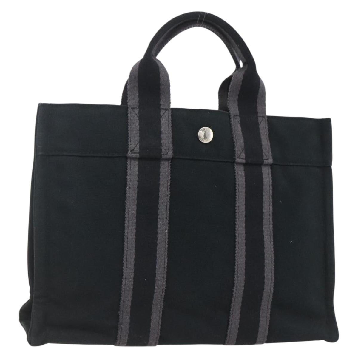 HERMES Fourre Tout PM Hand Bag Cotton Black Silver Auth SW1891
