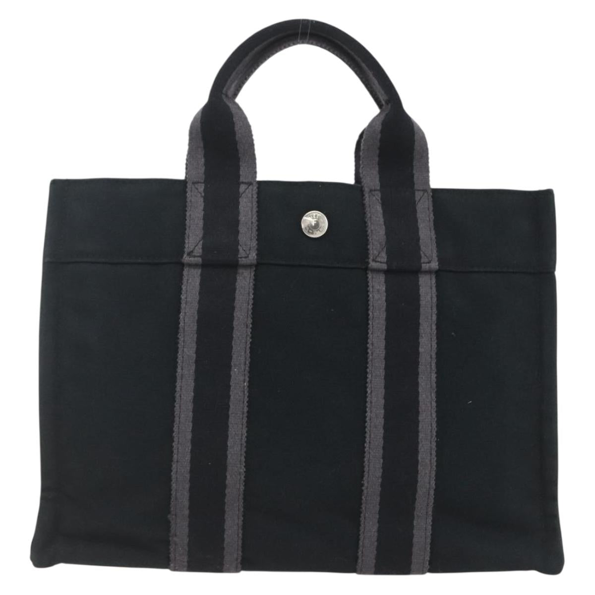 HERMES Fourre Tout PM Hand Bag Cotton Black Silver Auth SW1891