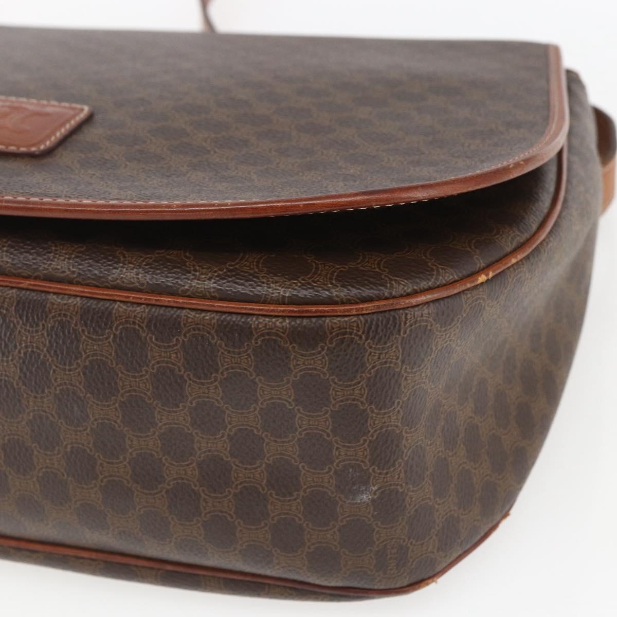 CELINE Macadam Canvas Shoulder Bag PVC Leather Brown Gold Auth SW1892