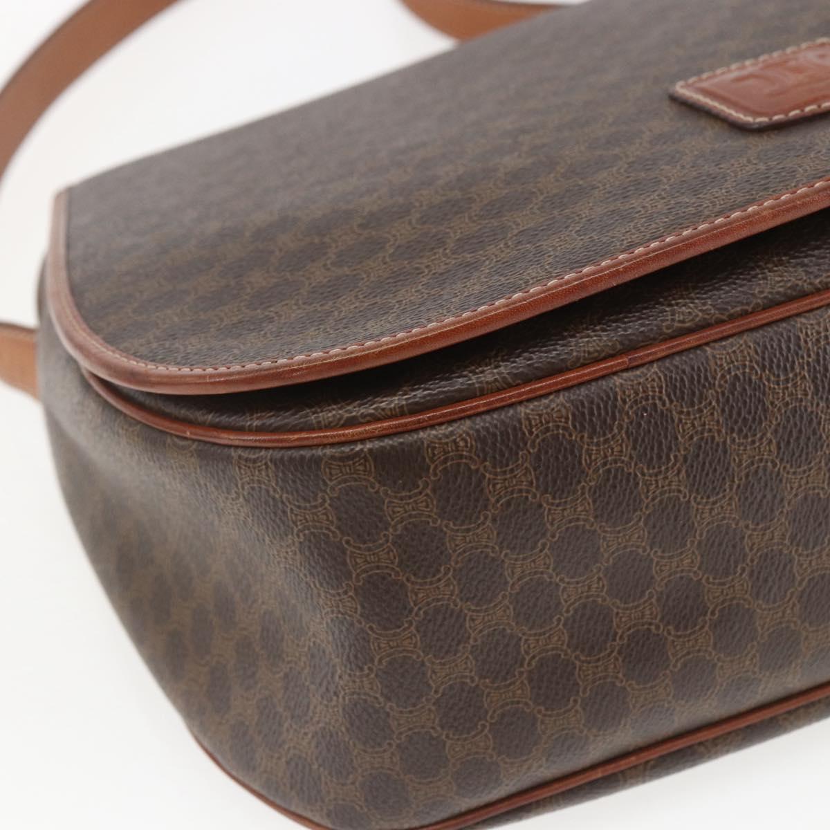 CELINE Macadam Canvas Shoulder Bag PVC Leather Brown Gold Auth SW1892