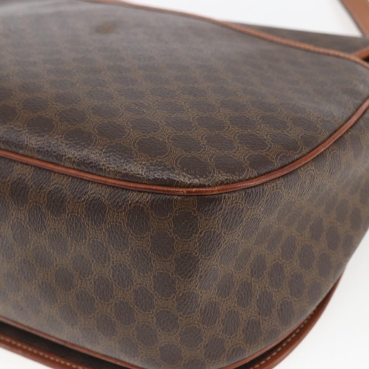 CELINE Macadam Canvas Shoulder Bag PVC Leather Brown Gold Auth SW1892
