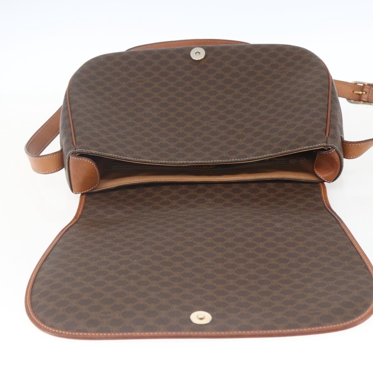 CELINE Macadam Canvas Shoulder Bag PVC Leather Brown Gold Auth SW1892