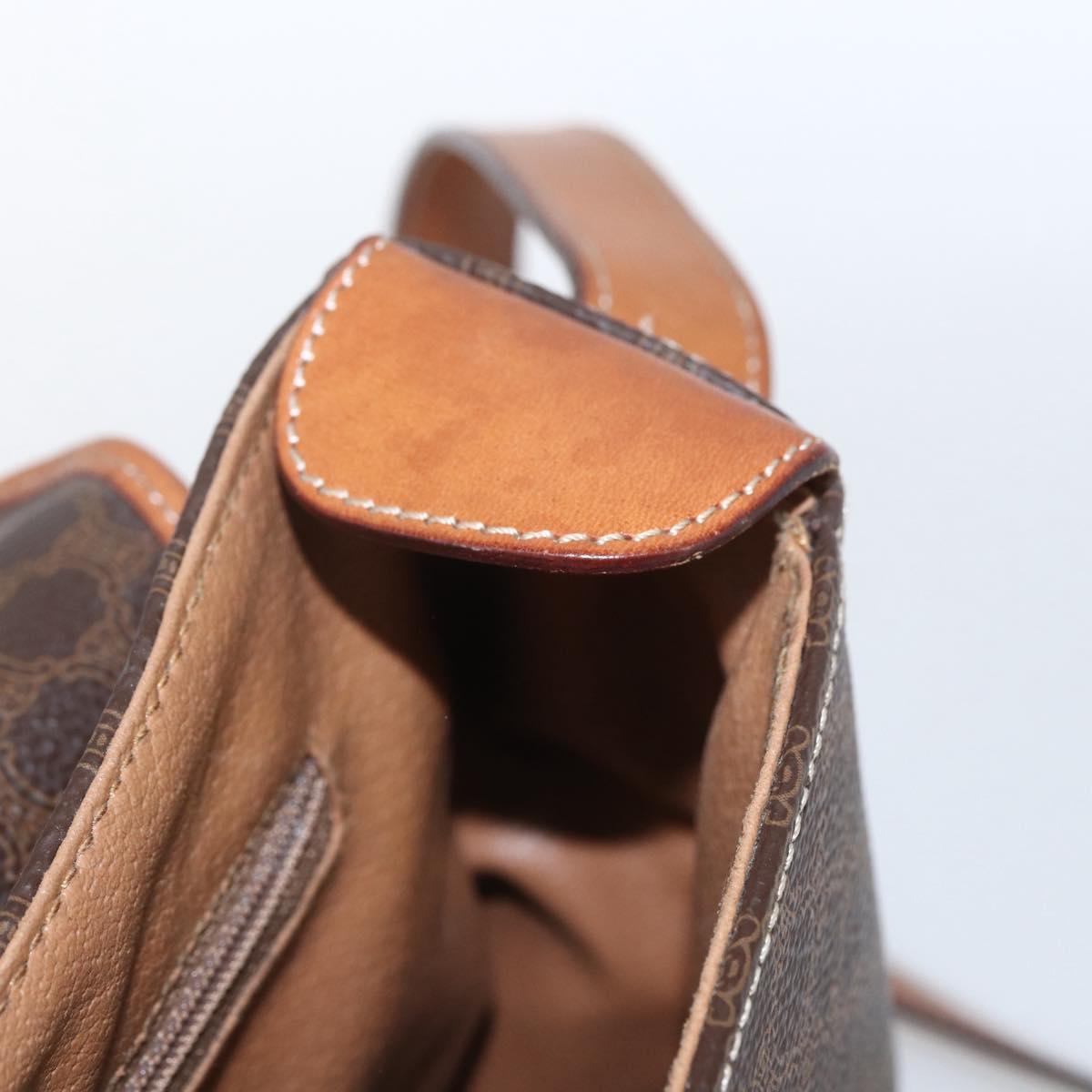 CELINE Macadam Canvas Shoulder Bag PVC Leather Brown Gold Auth SW1892