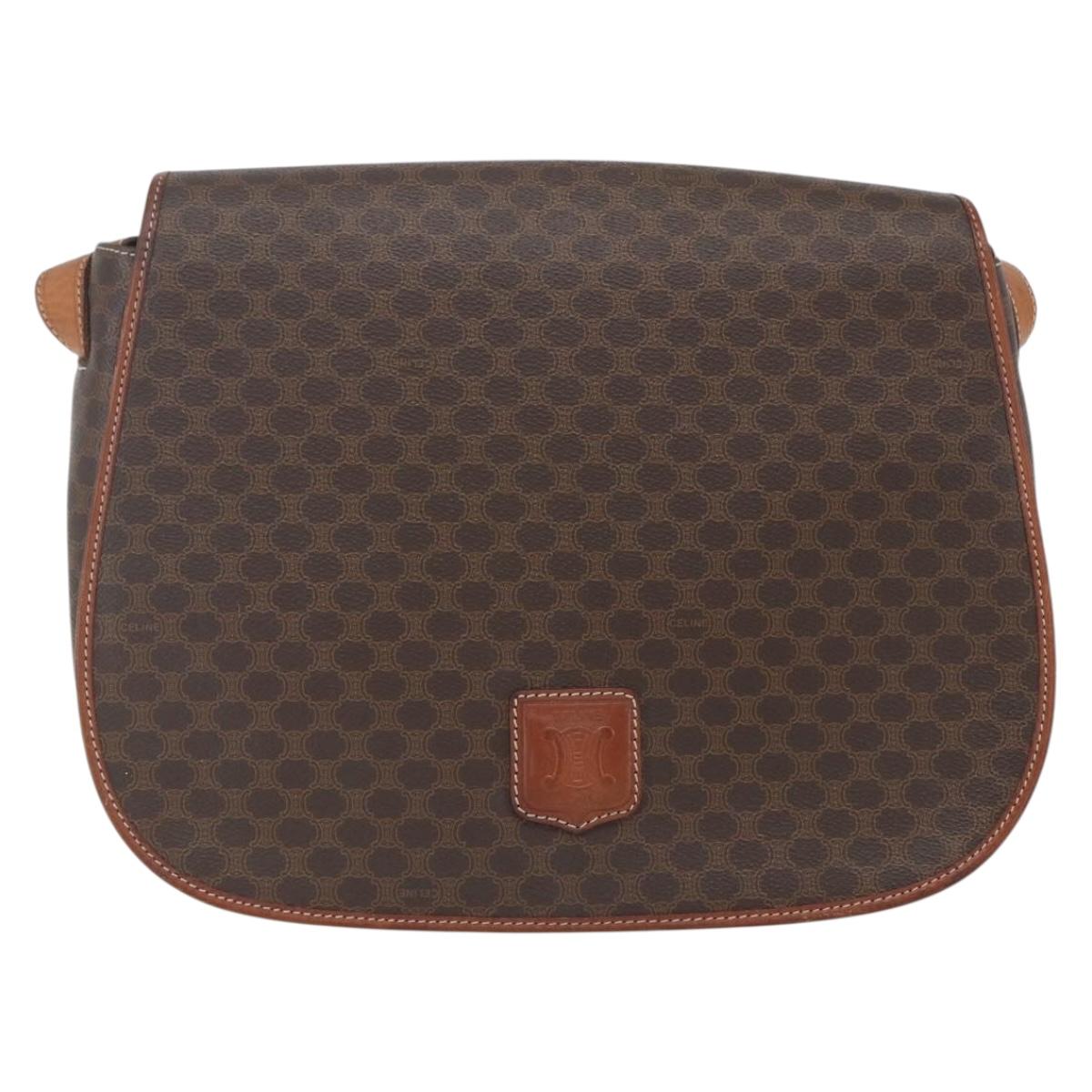 CELINE Macadam Canvas Shoulder Bag PVC Leather Brown Gold Auth SW1892