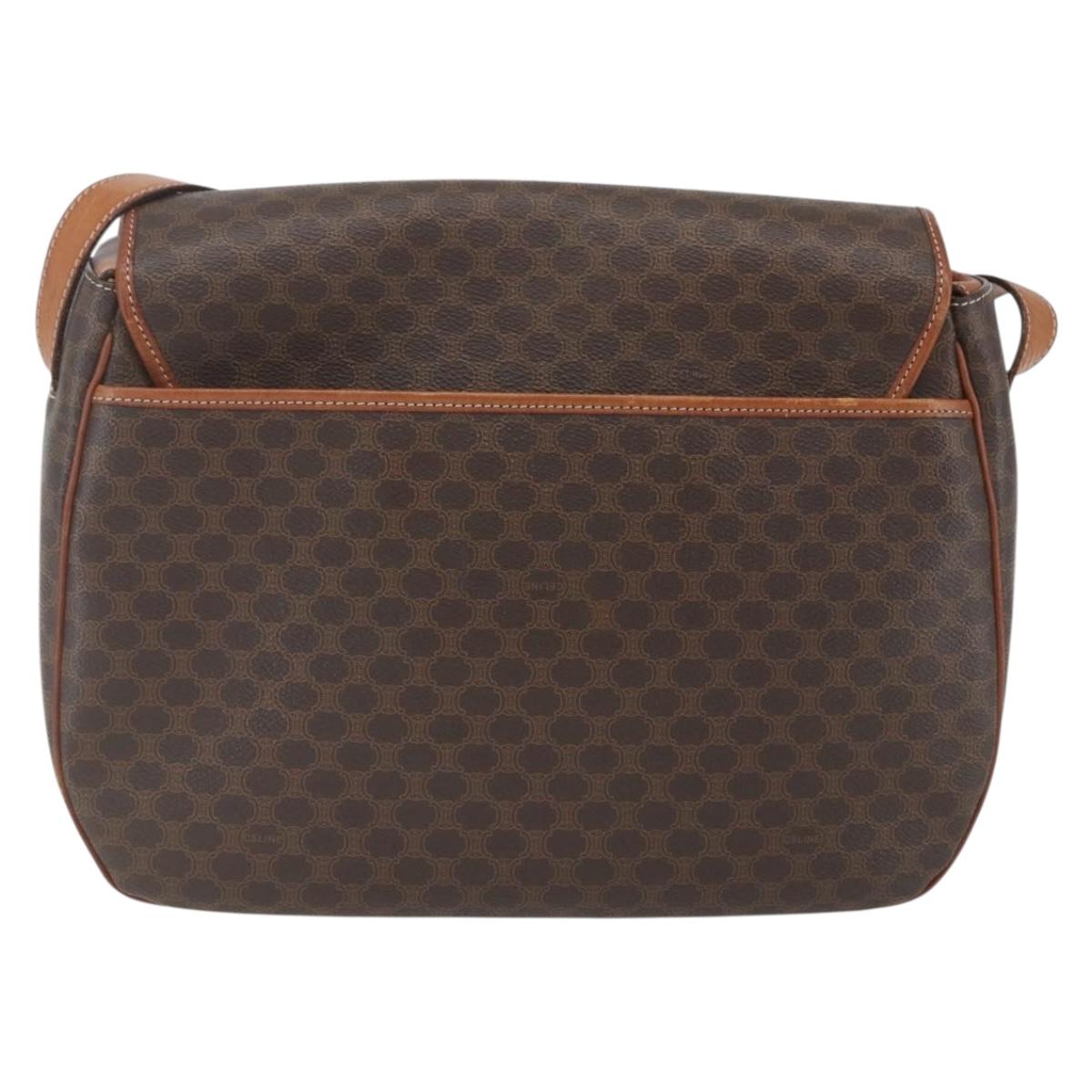 CELINE Macadam Canvas Shoulder Bag PVC Leather Brown Gold Auth SW1892