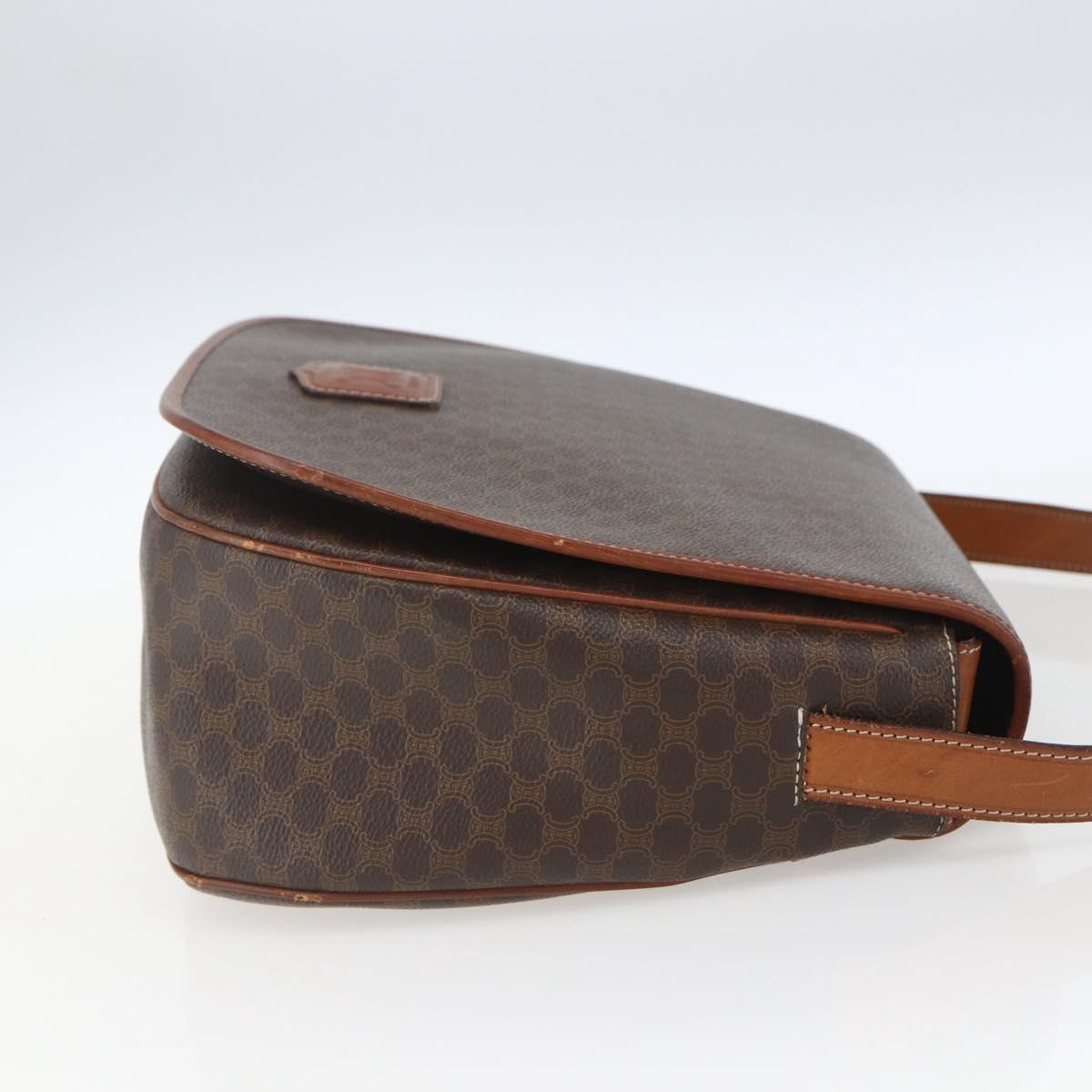 CELINE Macadam Canvas Shoulder Bag PVC Leather Brown Gold Auth SW1892