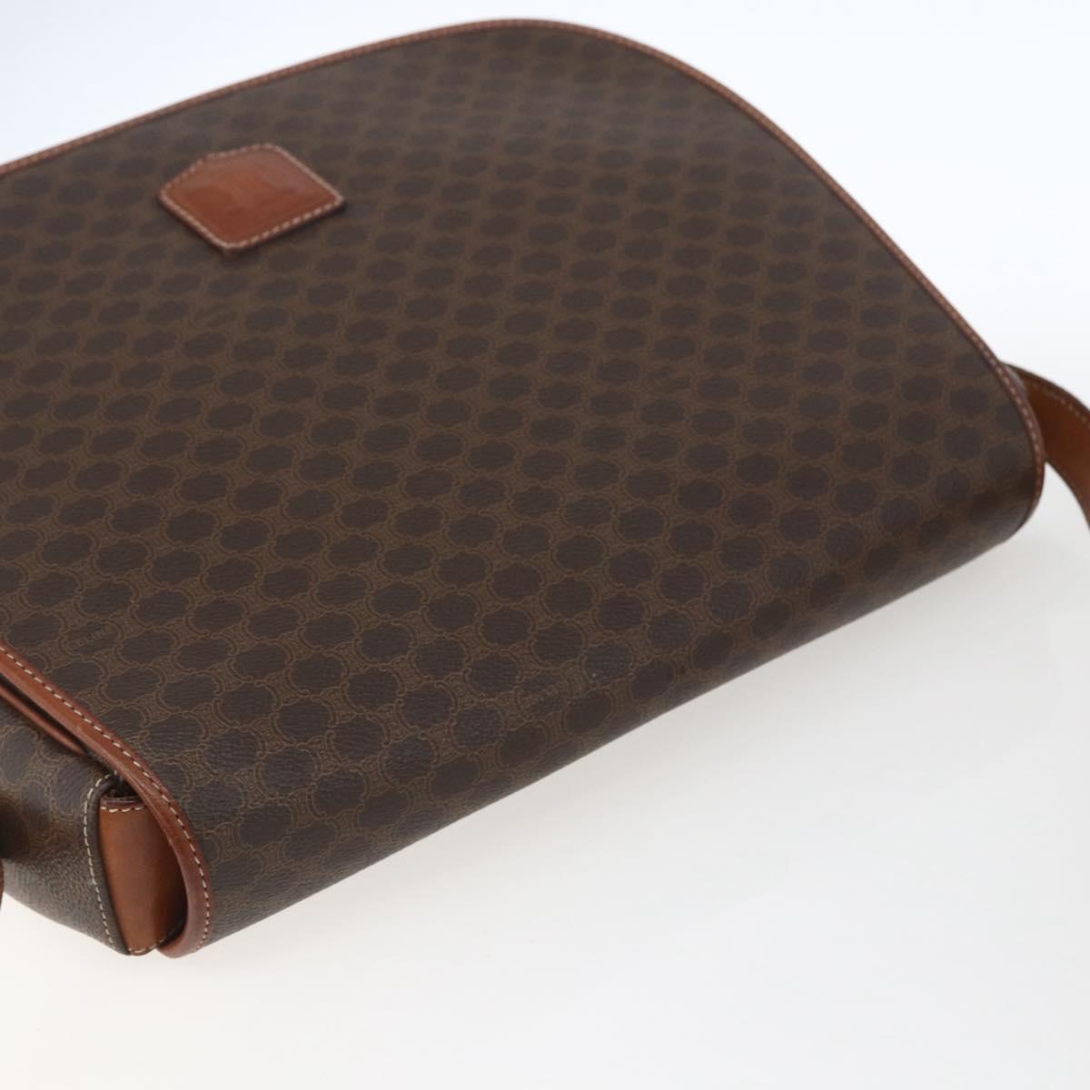 CELINE Macadam Canvas Shoulder Bag PVC Leather Brown Gold Auth SW1892