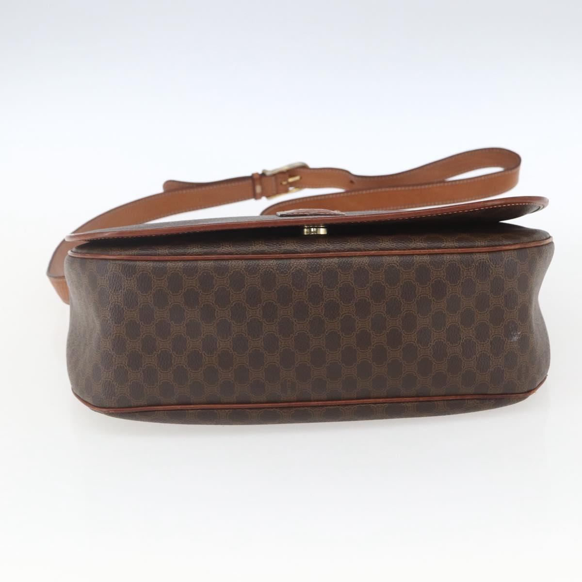 CELINE Macadam Canvas Shoulder Bag PVC Leather Brown Gold Auth SW1892