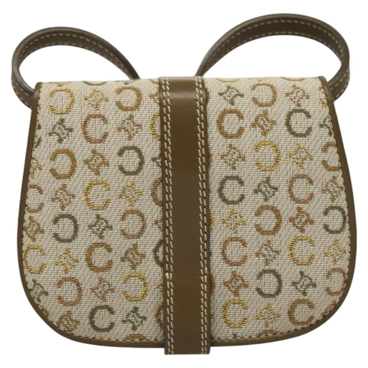 CELINE C Macadam Canvas Shoulder Wallet Khaki Auth sw190V