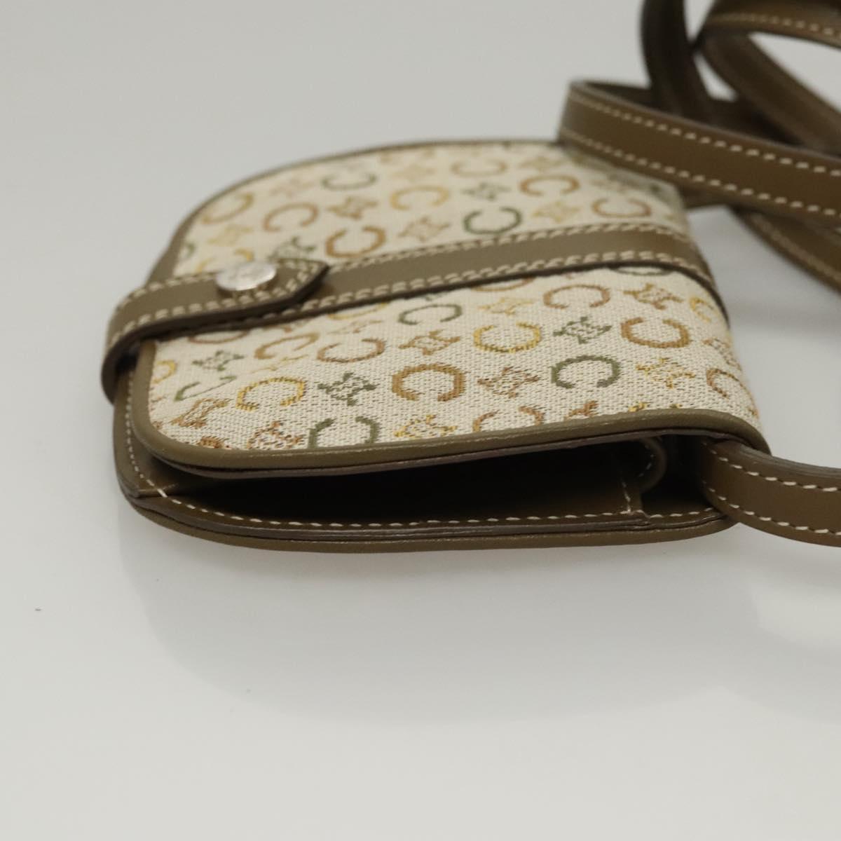 CELINE C Macadam Canvas Shoulder Wallet Khaki Auth sw190V