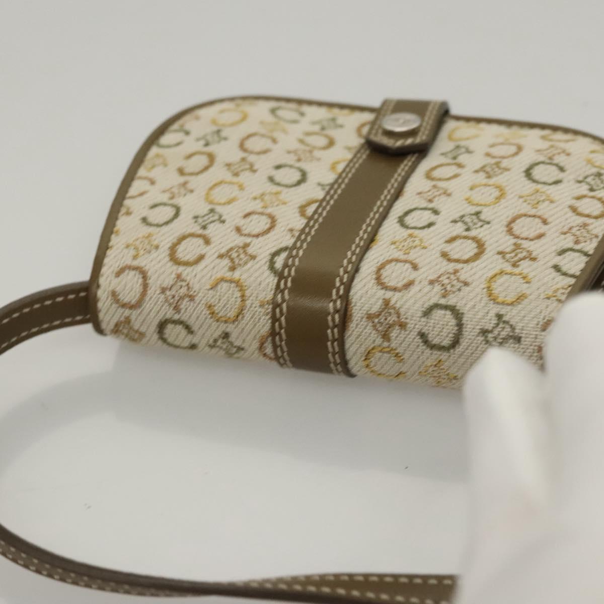 CELINE C Macadam Canvas Shoulder Wallet Khaki Auth sw190V