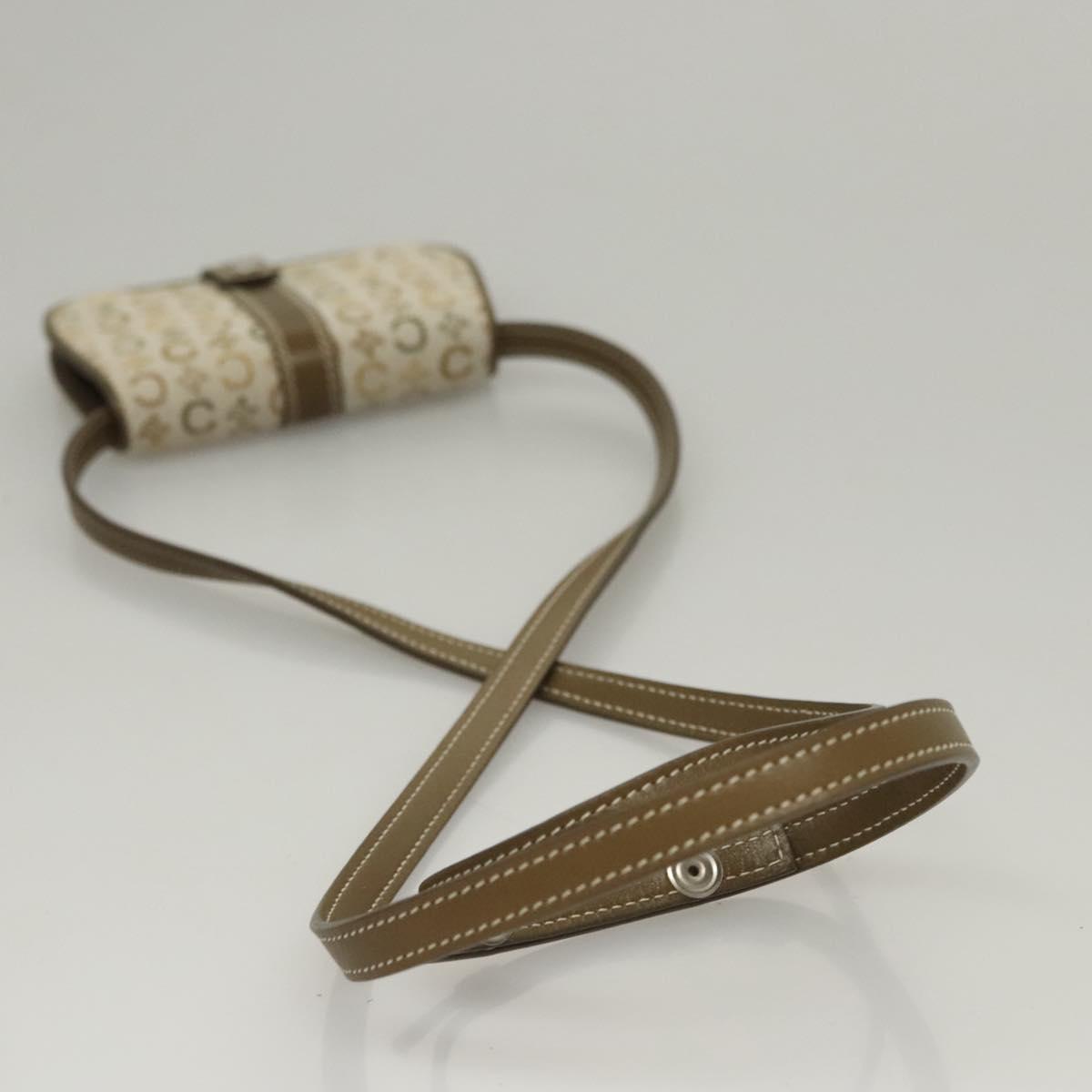 CELINE C Macadam Canvas Shoulder Wallet Khaki Auth sw190V