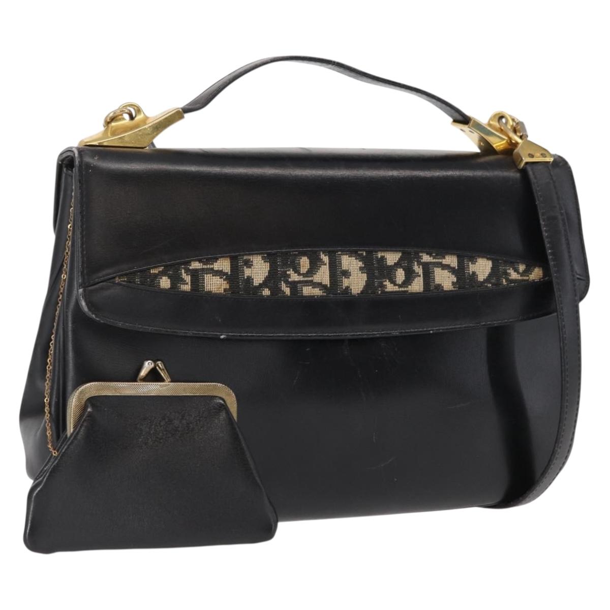 Christian Dior Trotter Canvas Shoulder Bag 2way Black Gold Auth SW1902