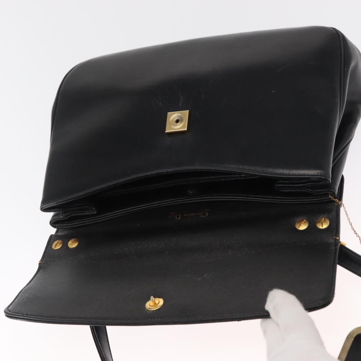 Christian Dior Trotter Canvas Shoulder Bag 2way Black Gold Auth SW1902