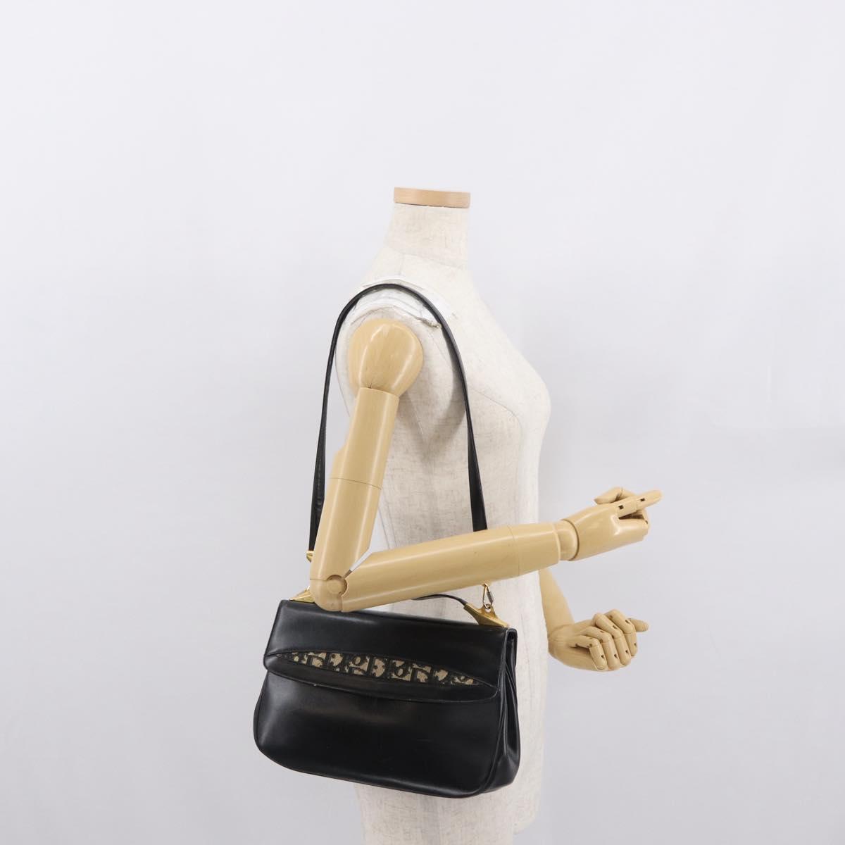 Christian Dior Trotter Canvas Shoulder Bag 2way Black Gold Auth SW1902