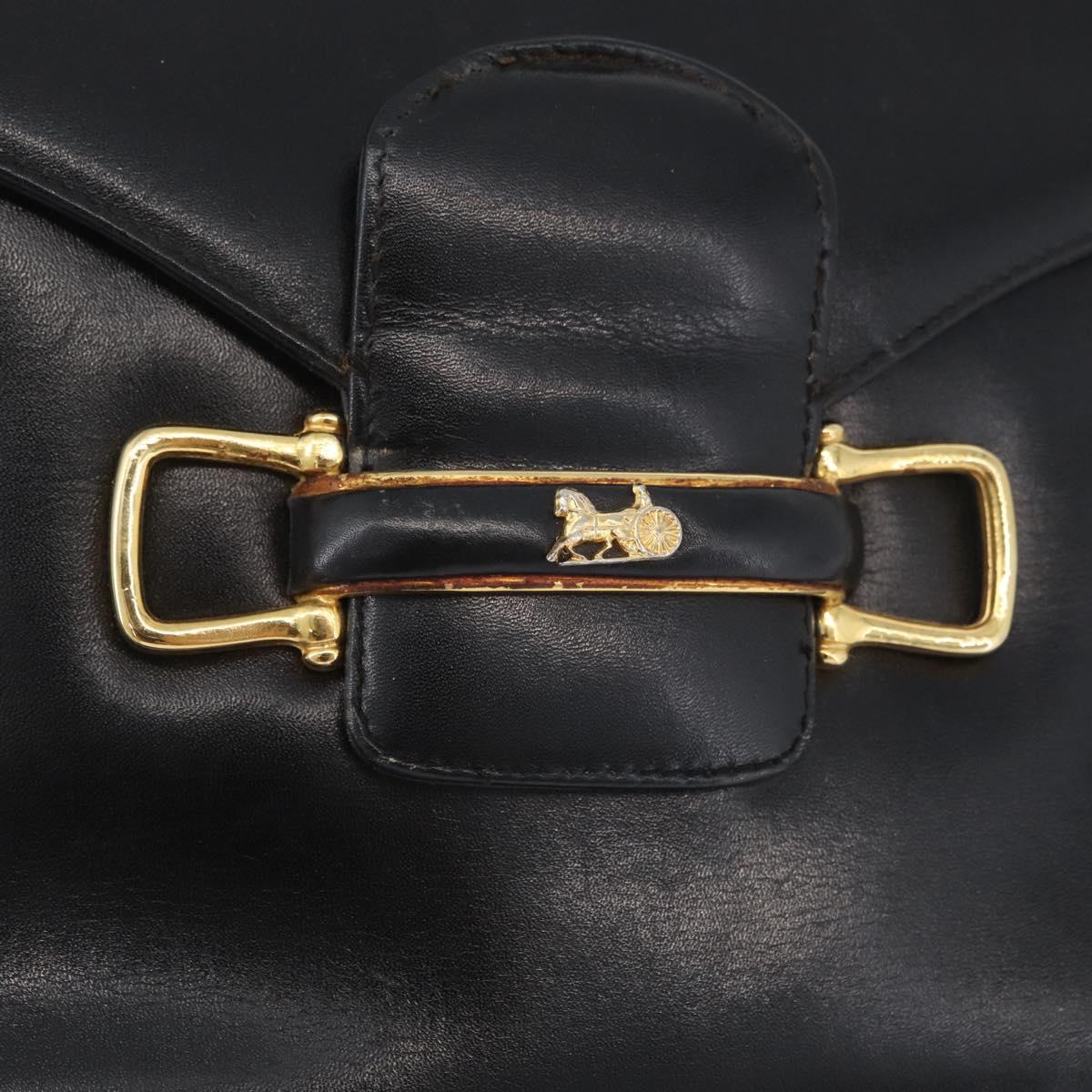 CELINE Horse Carriage Shoulder Bag Leather Black Gold Auth SW1908