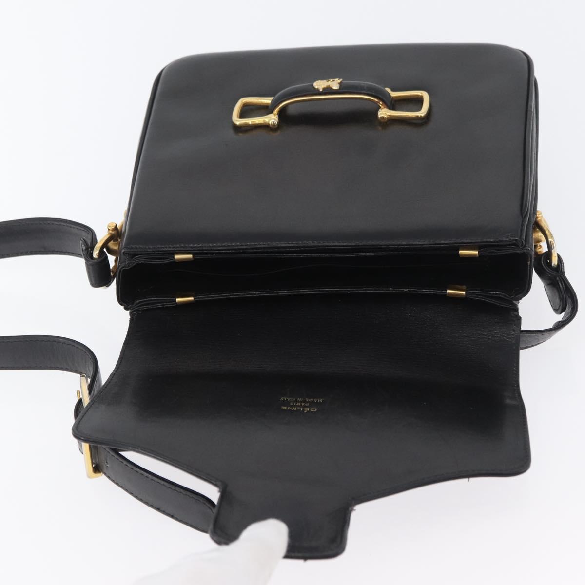 CELINE Horse Carriage Shoulder Bag Leather Black Gold Auth SW1908