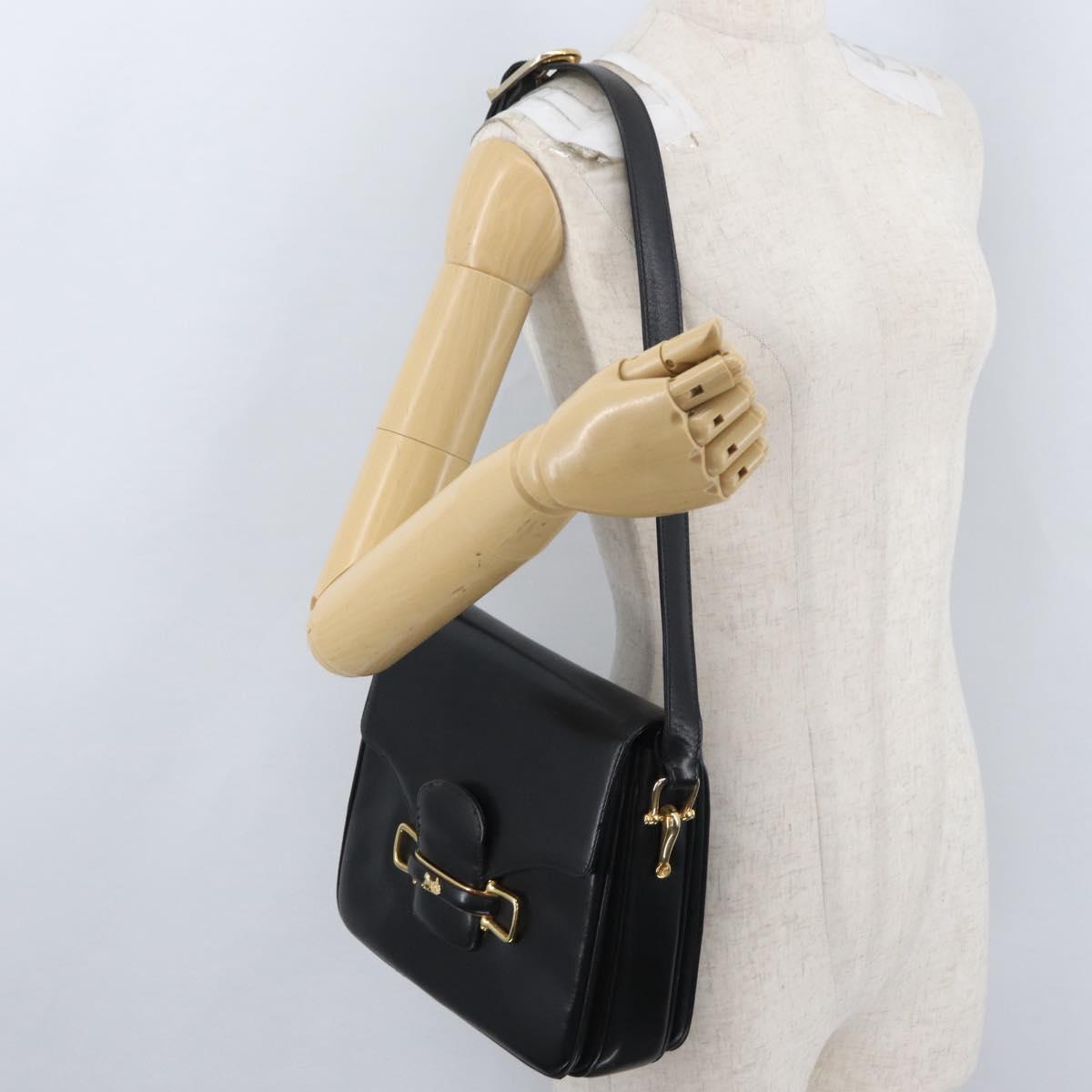 CELINE Horse Carriage Shoulder Bag Leather Black Gold Auth SW1908
