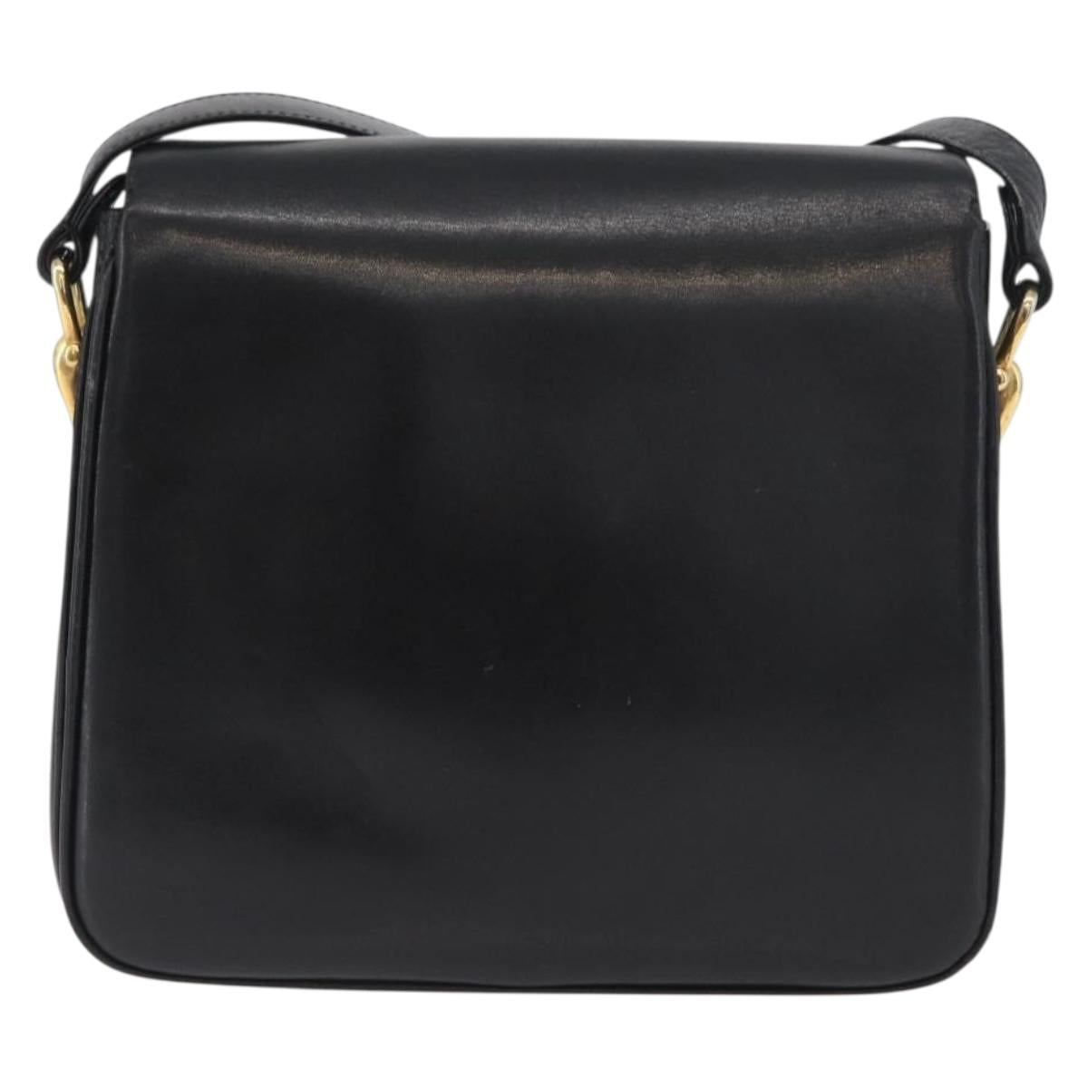 CELINE Horse Carriage Shoulder Bag Leather Black Gold Auth SW1908