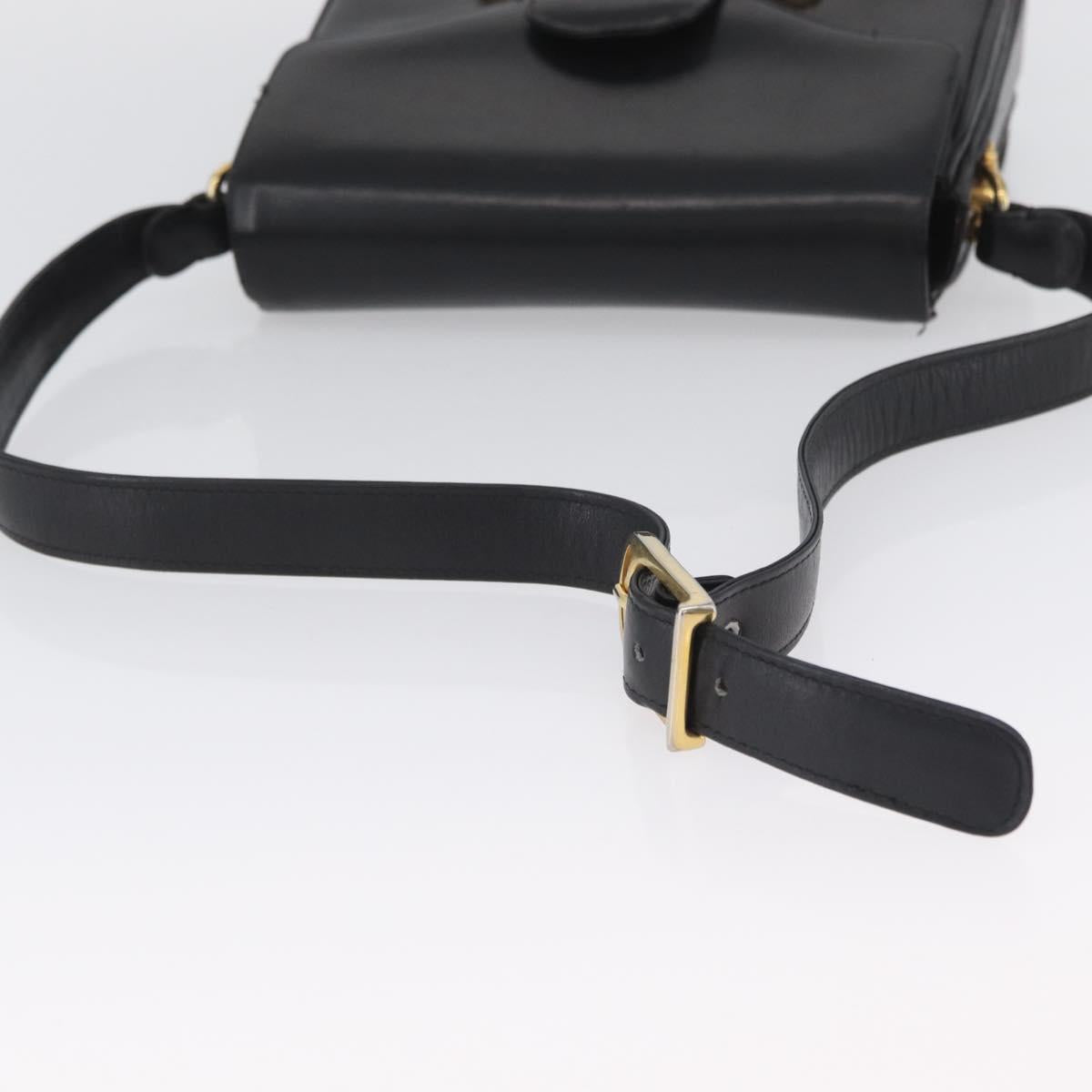 CELINE Horse Carriage Shoulder Bag Leather Black Gold Auth SW1908