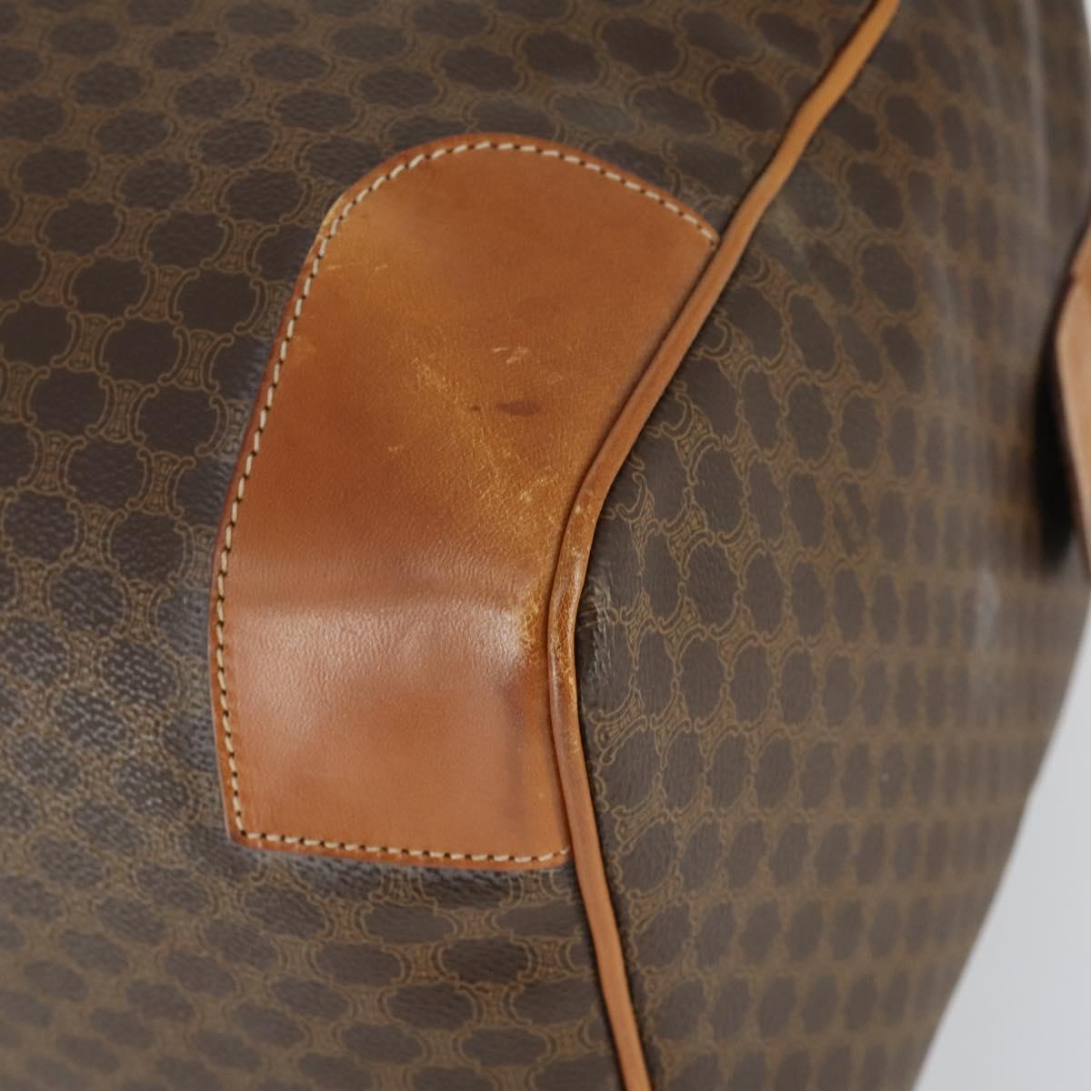 CELINE Macadam Canvas Boston Bag PVC Leather Brown Gold Auth SW1909