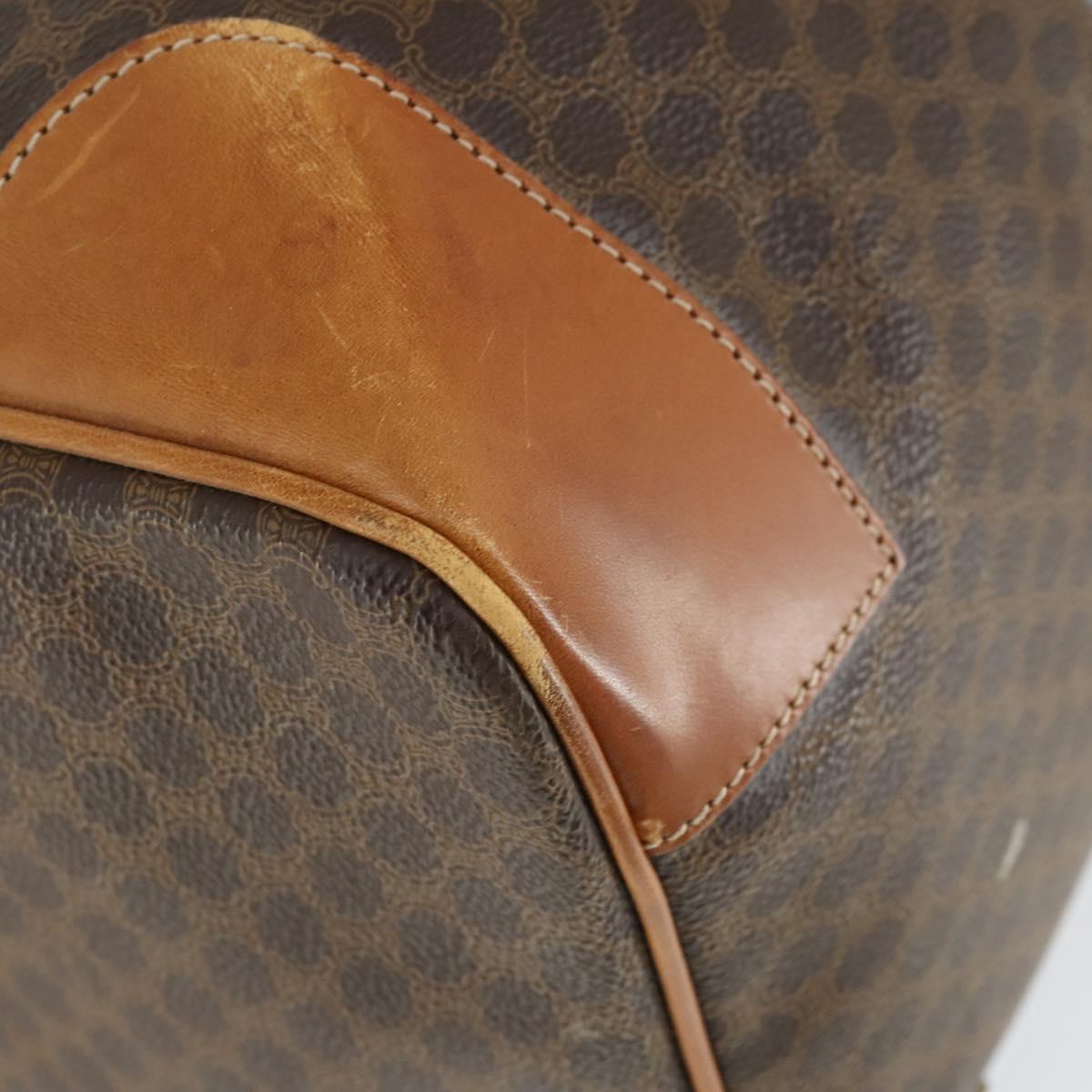 CELINE Macadam Canvas Boston Bag PVC Leather Brown Gold Auth SW1909