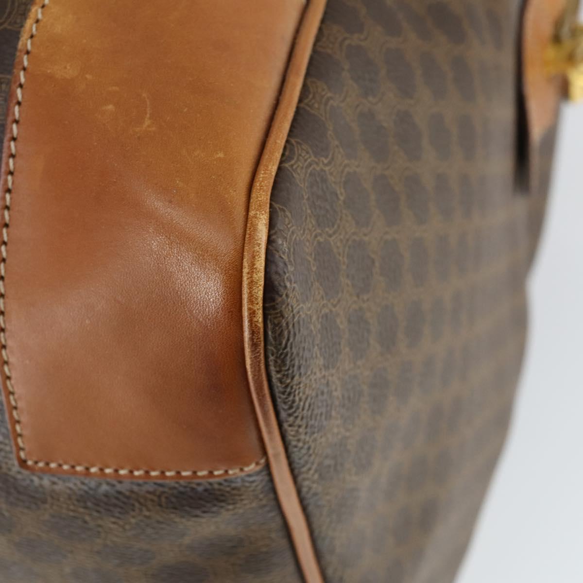 CELINE Macadam Canvas Boston Bag PVC Leather Brown Gold Auth SW1909