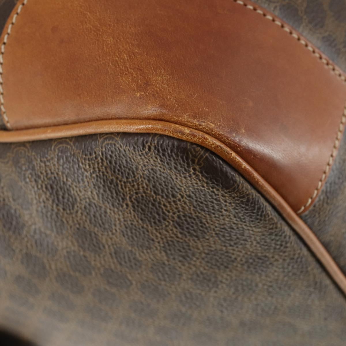 CELINE Macadam Canvas Boston Bag PVC Leather Brown Gold Auth SW1909