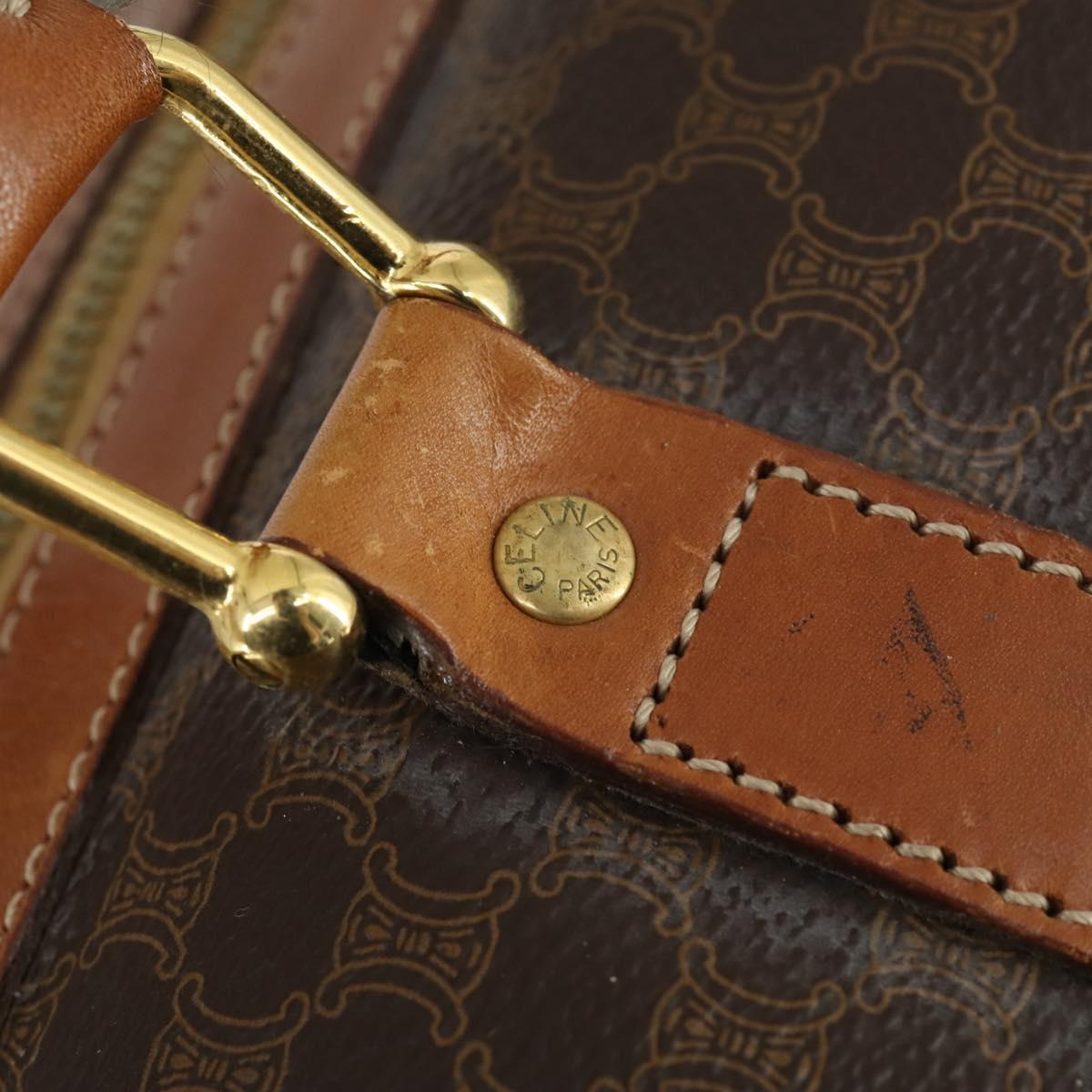 CELINE Macadam Canvas Boston Bag PVC Leather Brown Gold Auth SW1909