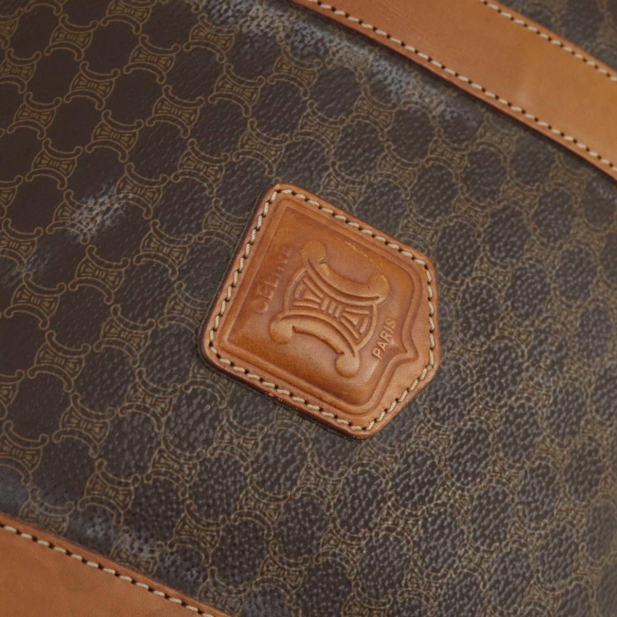 CELINE Macadam Canvas Boston Bag PVC Leather Brown Gold Auth SW1909