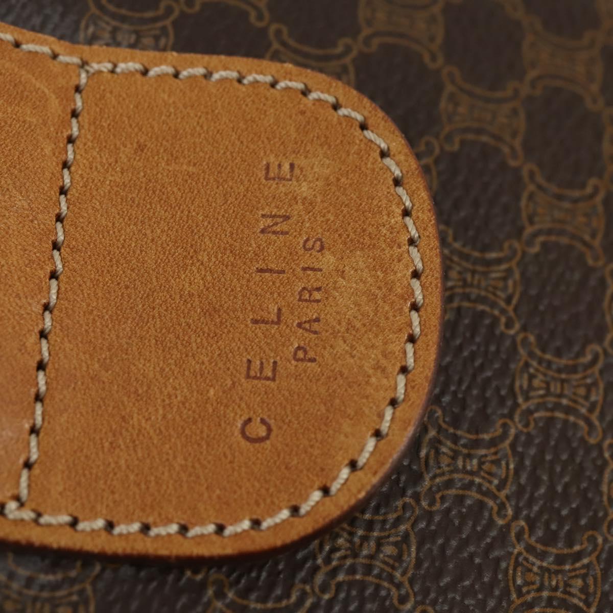 CELINE Macadam Canvas Boston Bag PVC Leather Brown Gold Auth SW1909