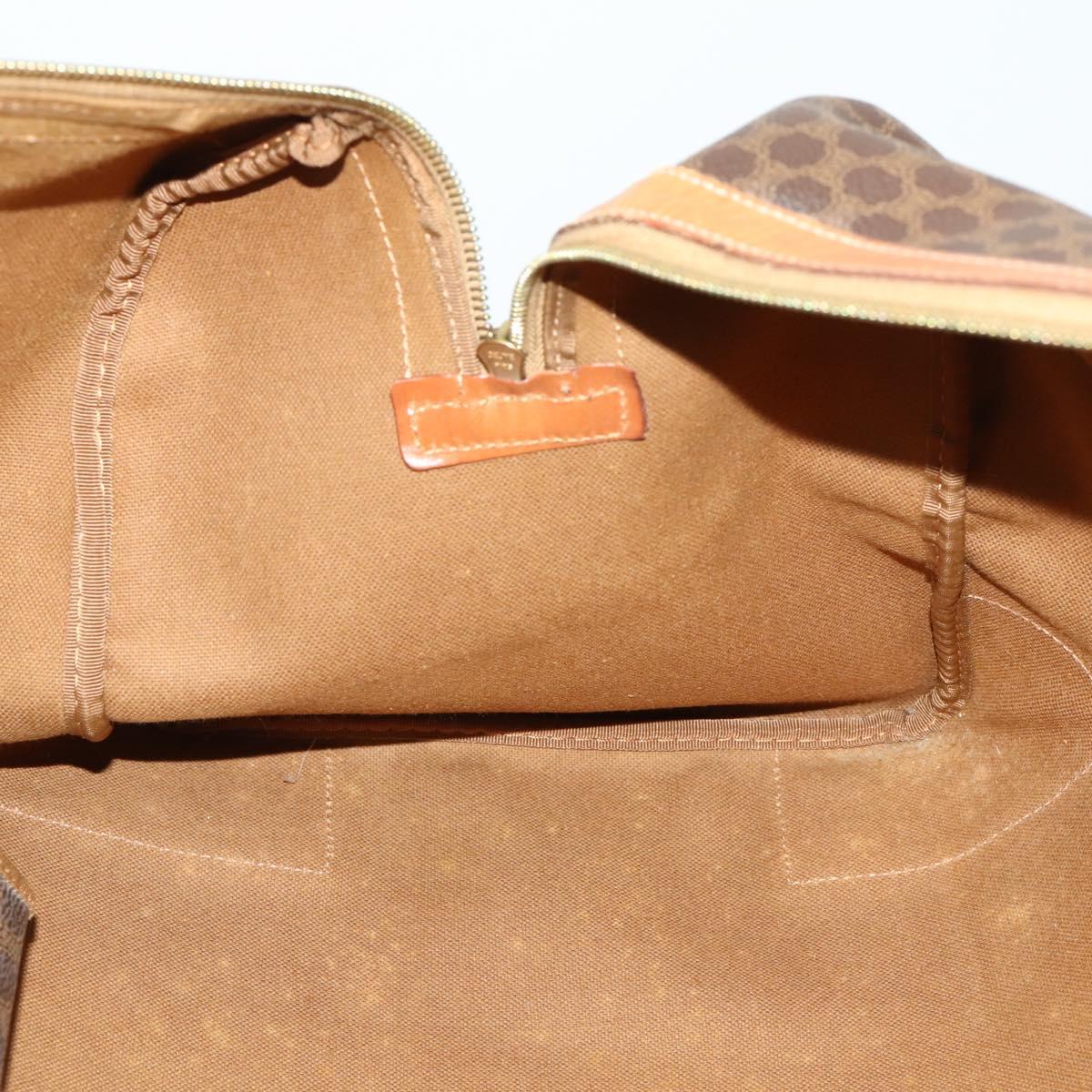 CELINE Macadam Canvas Boston Bag PVC Leather Brown Gold Auth SW1909