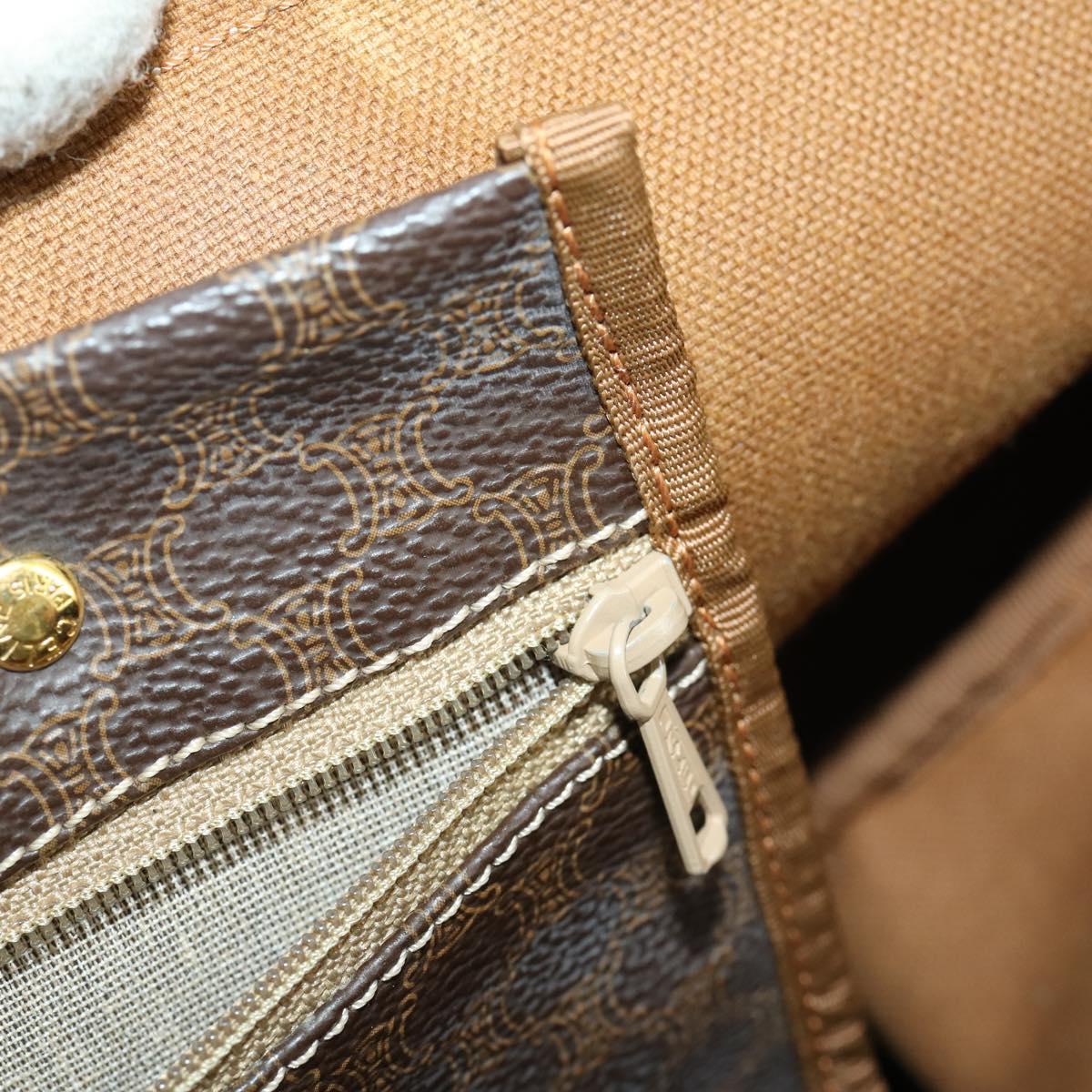 CELINE Macadam Canvas Boston Bag PVC Leather Brown Gold Auth SW1909