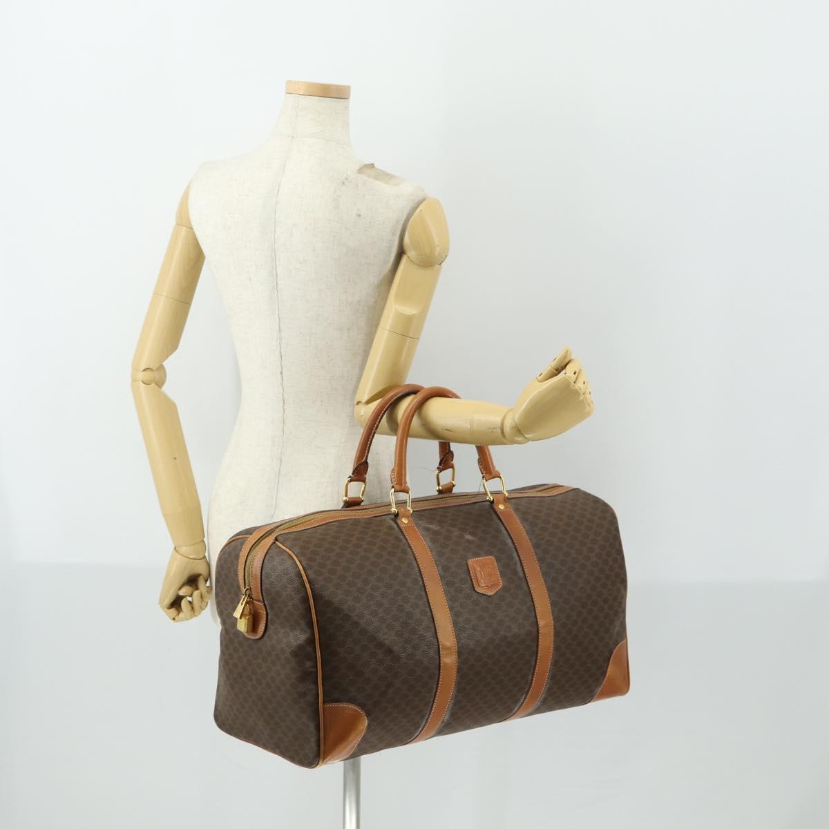 CELINE Macadam Canvas Boston Bag PVC Leather Brown Gold Auth SW1909