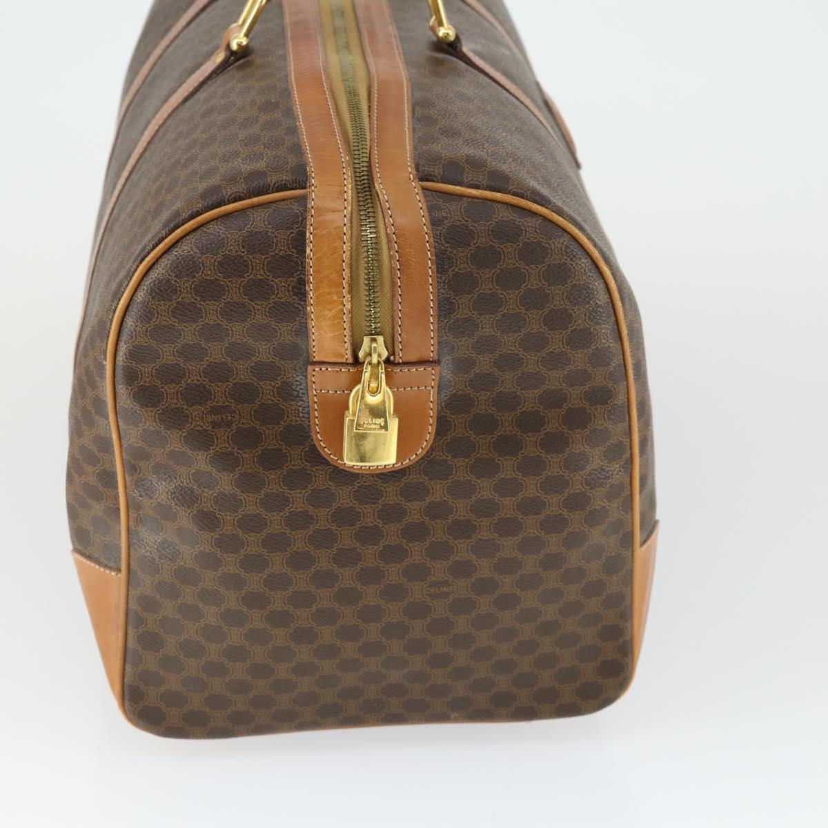 CELINE Macadam Canvas Boston Bag PVC Leather Brown Gold Auth SW1909