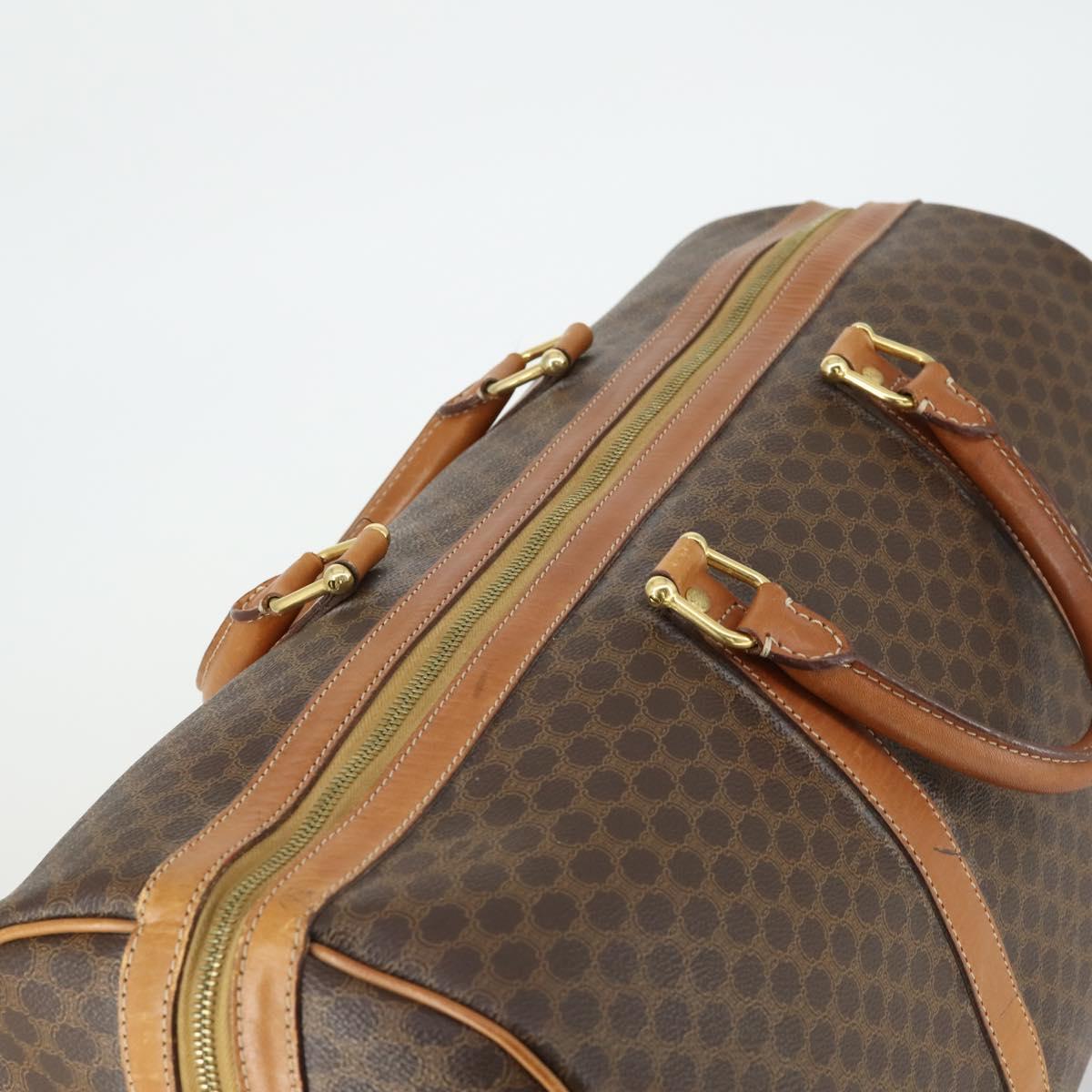 CELINE Macadam Canvas Boston Bag PVC Leather Brown Gold Auth SW1909