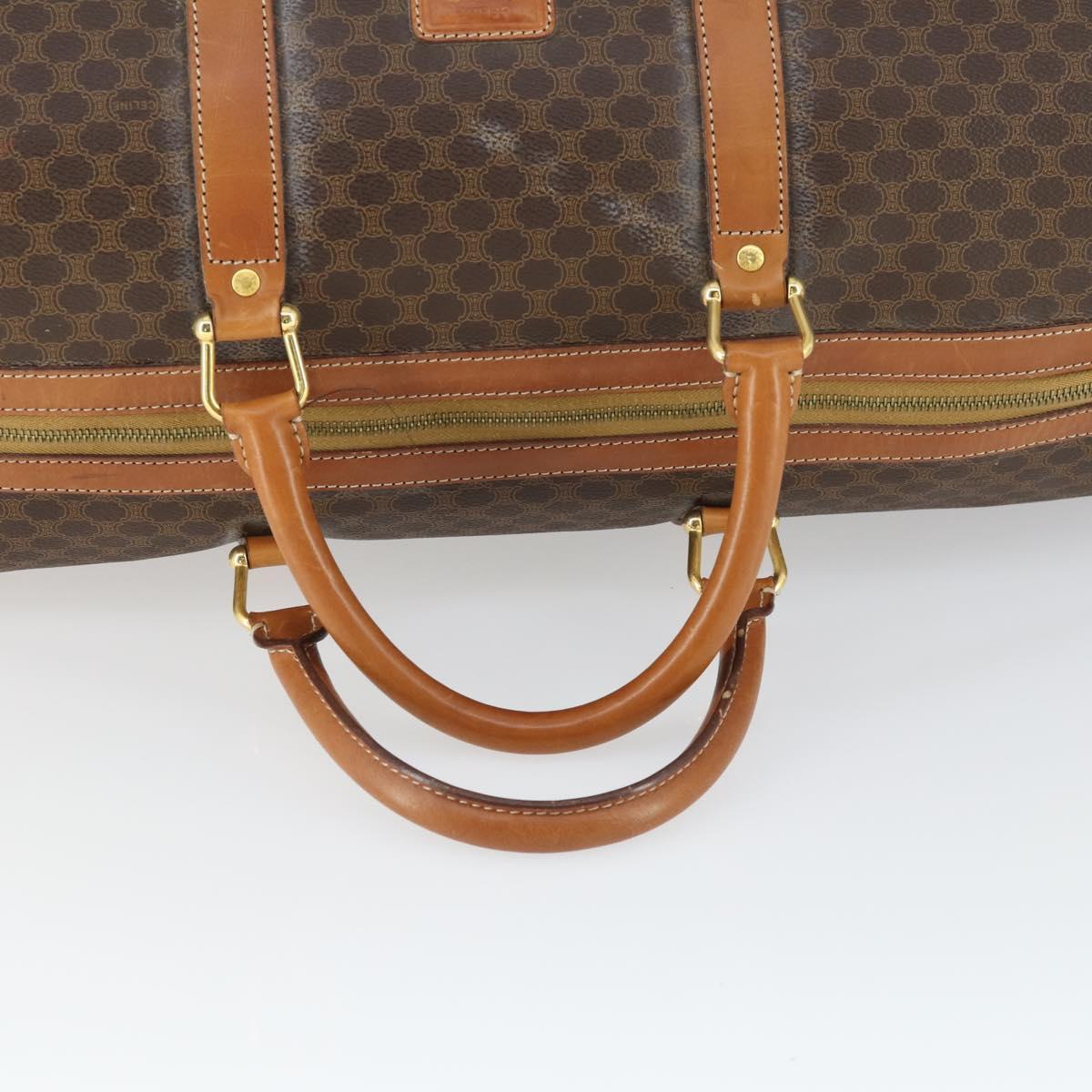 CELINE Macadam Canvas Boston Bag PVC Leather Brown Gold Auth SW1909