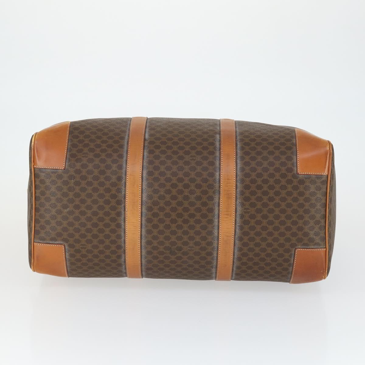 CELINE Macadam Canvas Boston Bag PVC Leather Brown Gold Auth SW1909