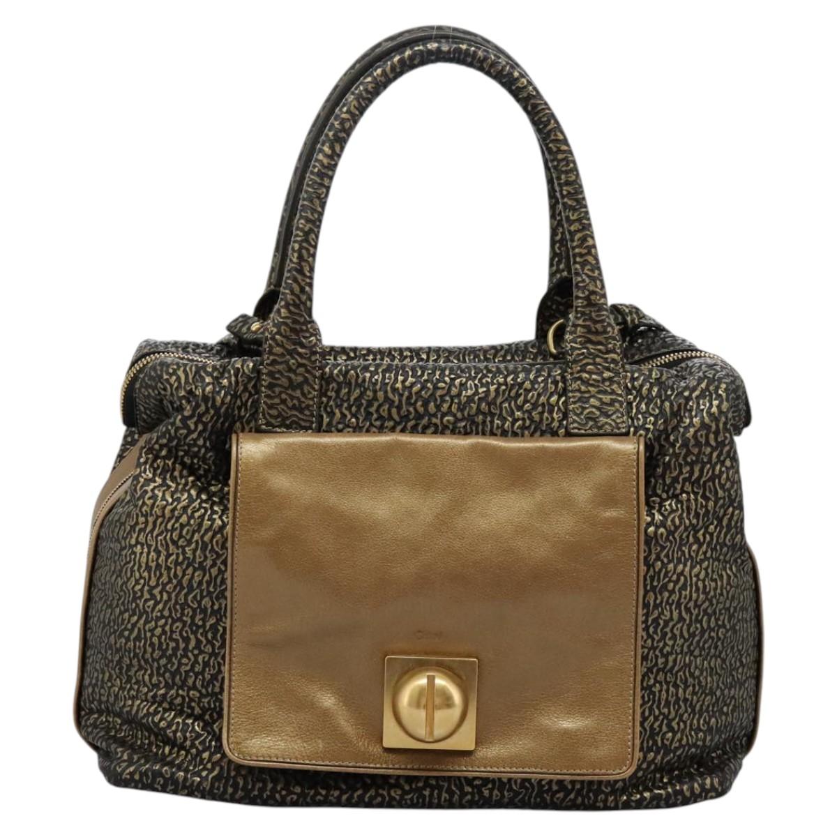 Chloe Hand Bag Leather 2way Gold Auth sw191