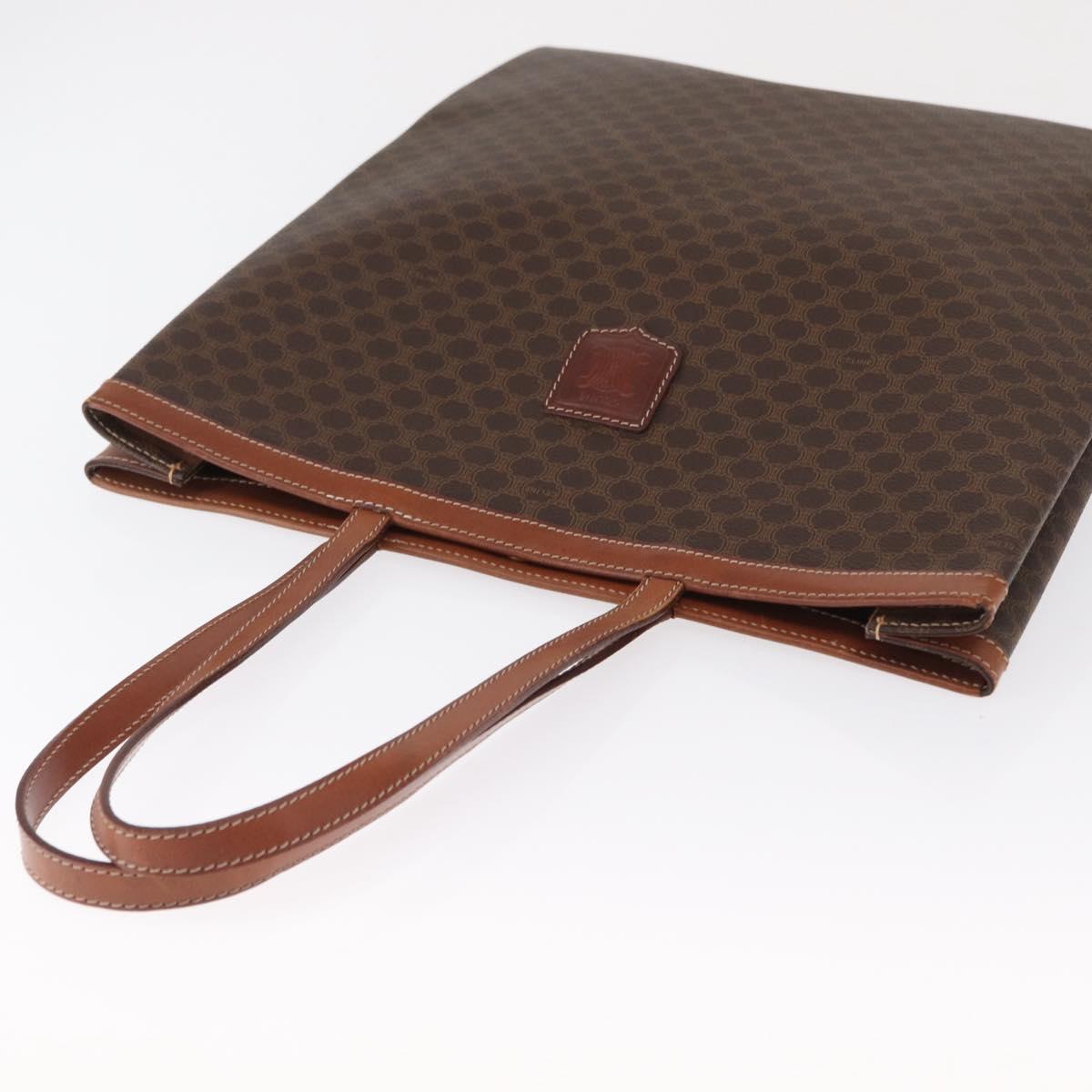 CELINE Macadam Canvas Tote Bag PVC Leather Brown Gold Auth SW1910