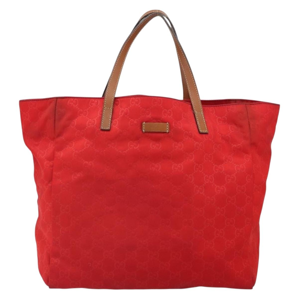GUCCI GG Nylon Tote Bag Red 282439 Auth SW1916