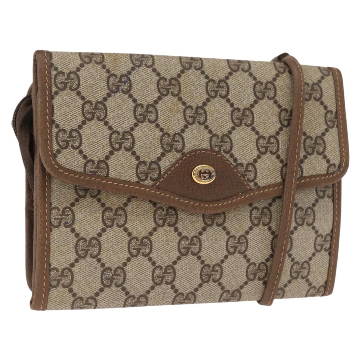 GUCCI GG Supreme Shoulder Bag PVC Beige Gold Auth SW1919