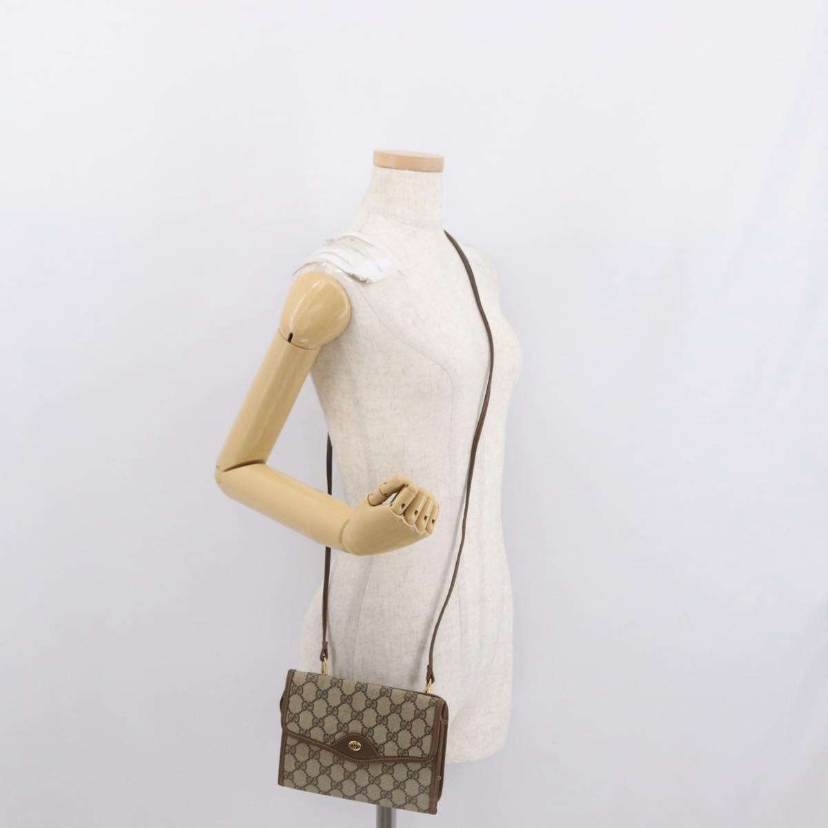 GUCCI GG Supreme Shoulder Bag PVC Beige Gold Auth SW1919
