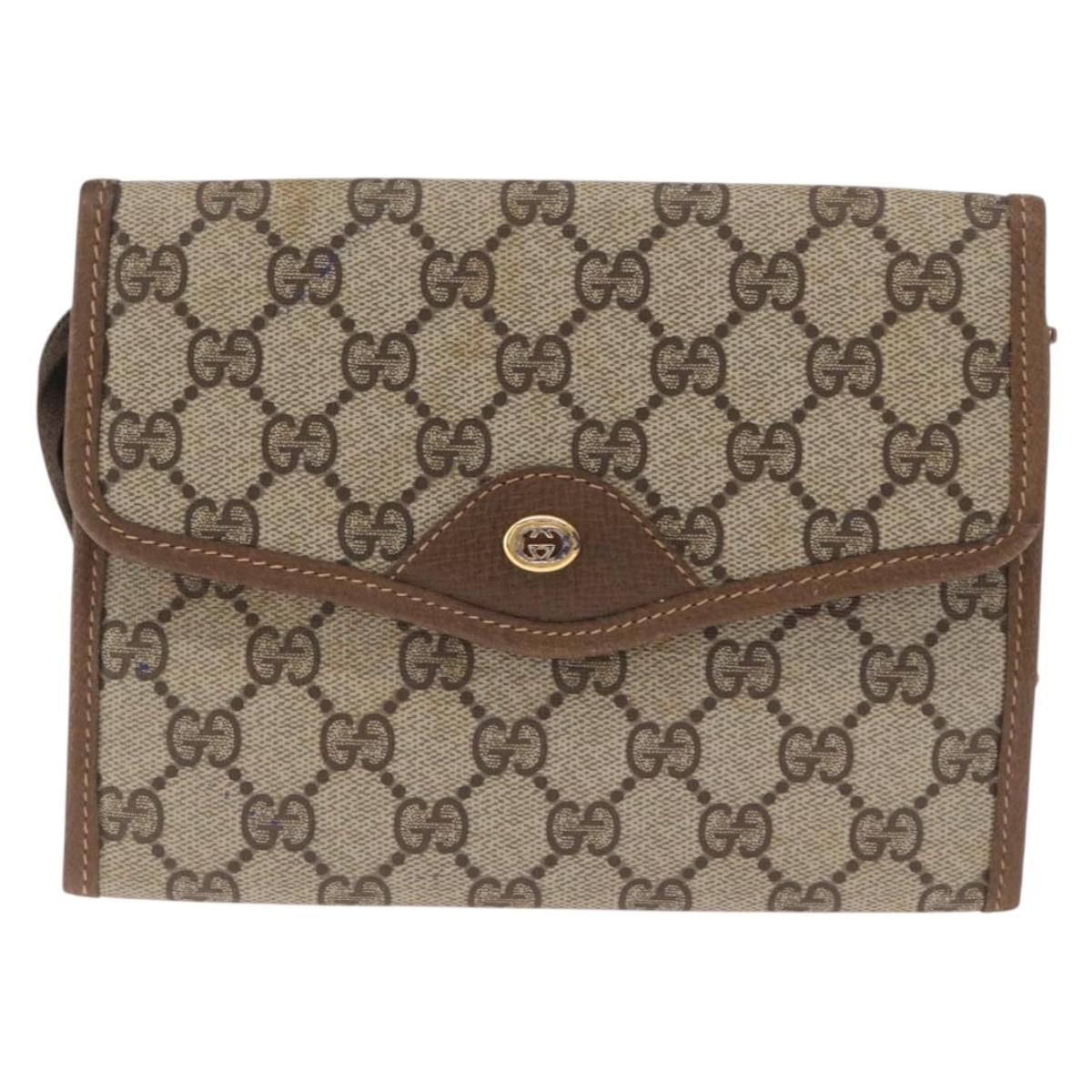 GUCCI GG Supreme Shoulder Bag PVC Beige Gold Auth SW1919
