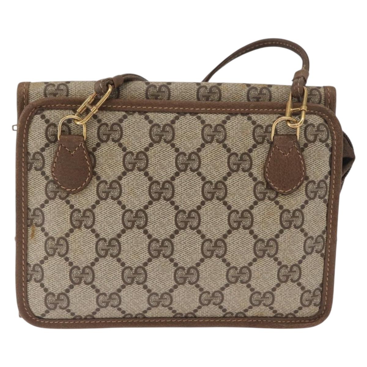 GUCCI GG Supreme Shoulder Bag PVC Beige Gold Auth SW1919