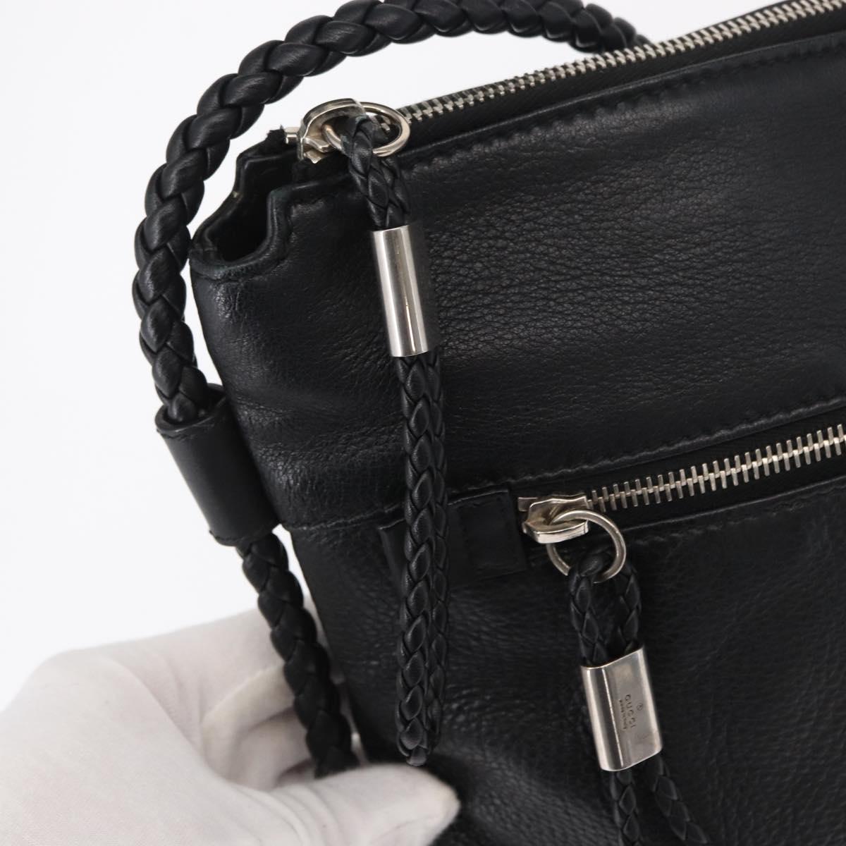 GUCCI Shoulder Bag Leather Black Silver 268244 Auth SW1920