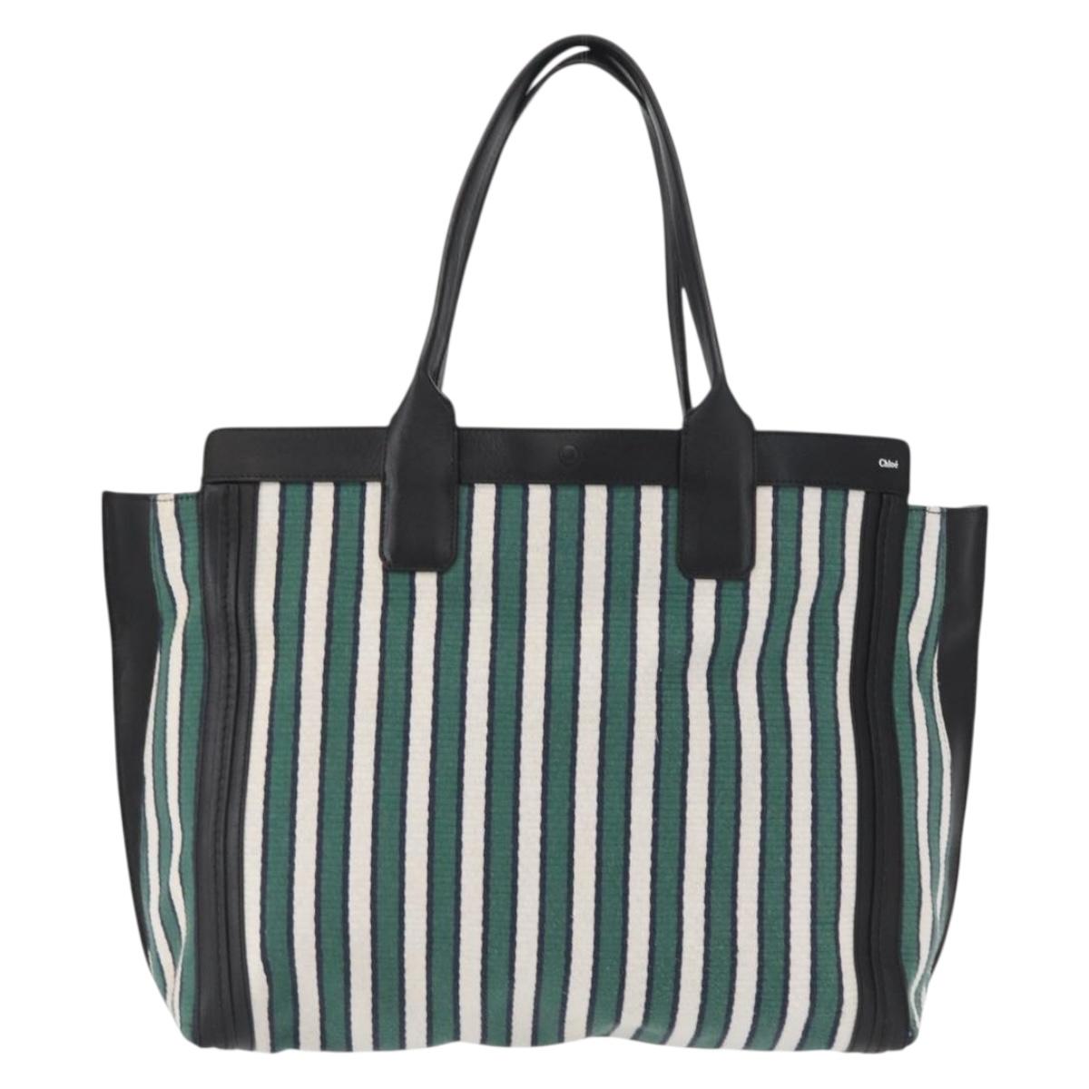 Chloe Tote Bag Canvas Green Gold Auth SW1921