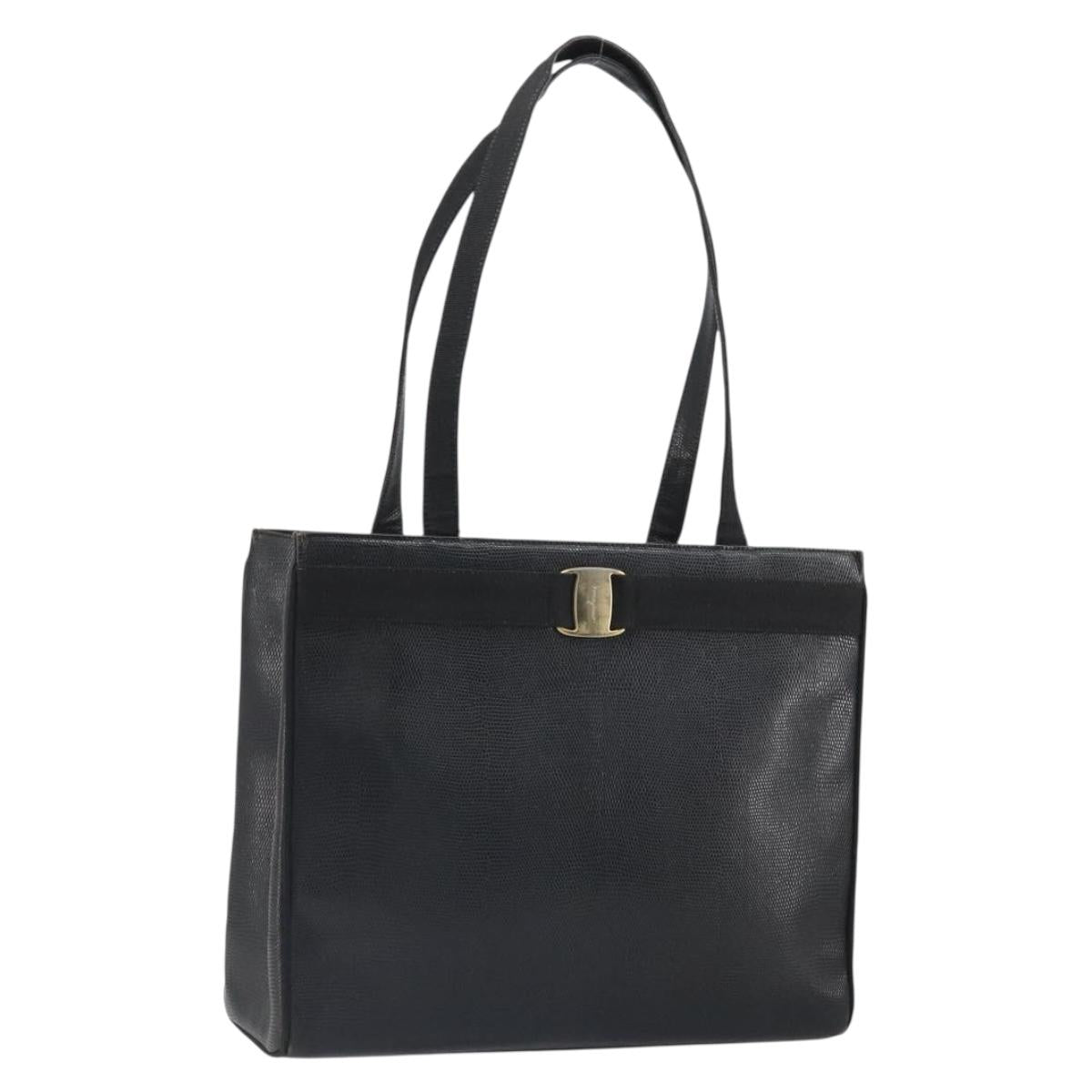 Salvatore Ferragamo Tote Bag Leather Black Gold Auth SW1922
