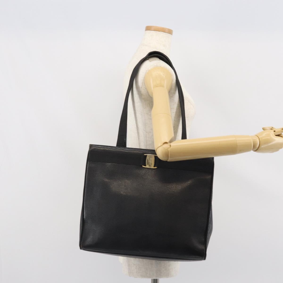 Salvatore Ferragamo Tote Bag Leather Black Gold Auth SW1922