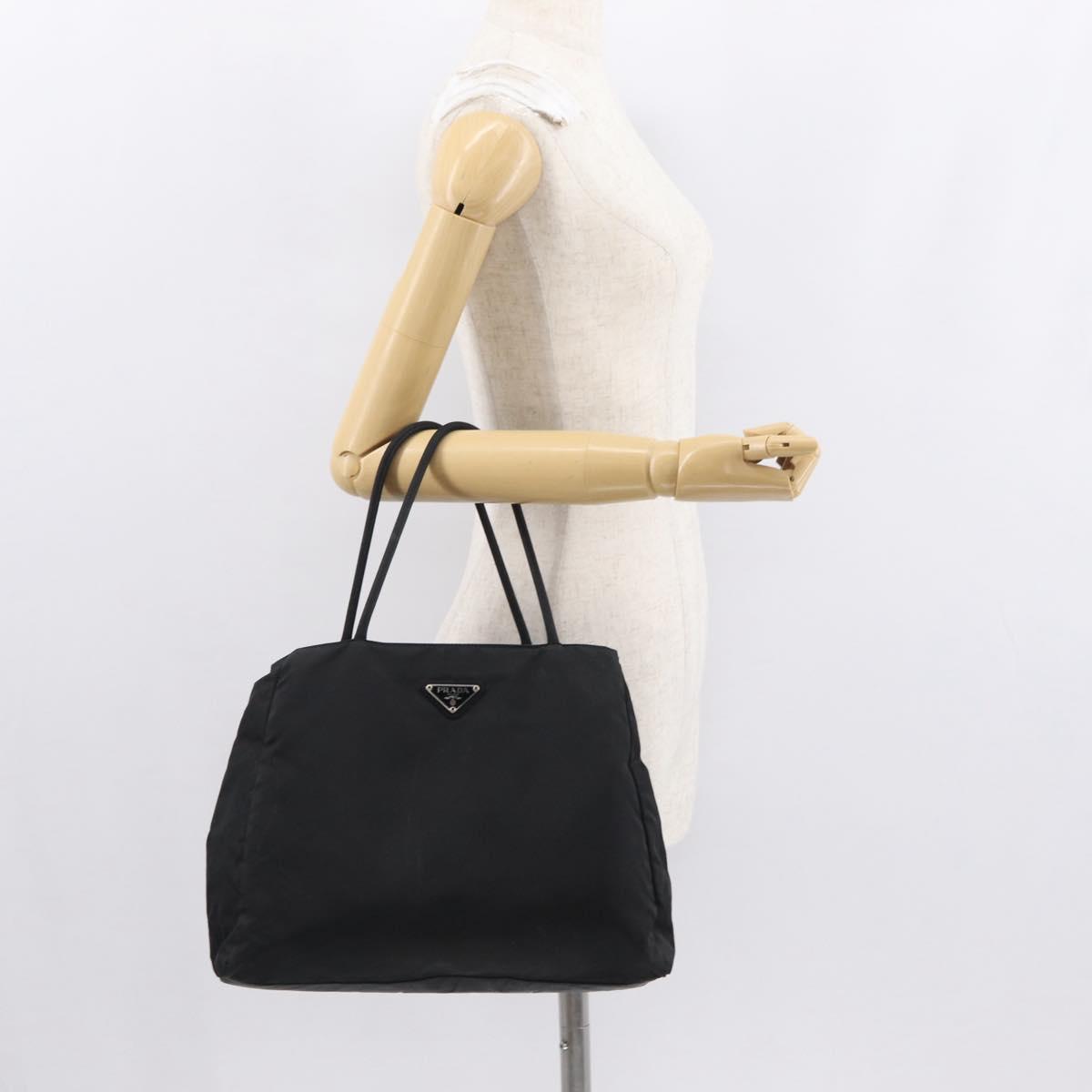 PRADA Hand Bag Nylon Black Silver Auth SW1923